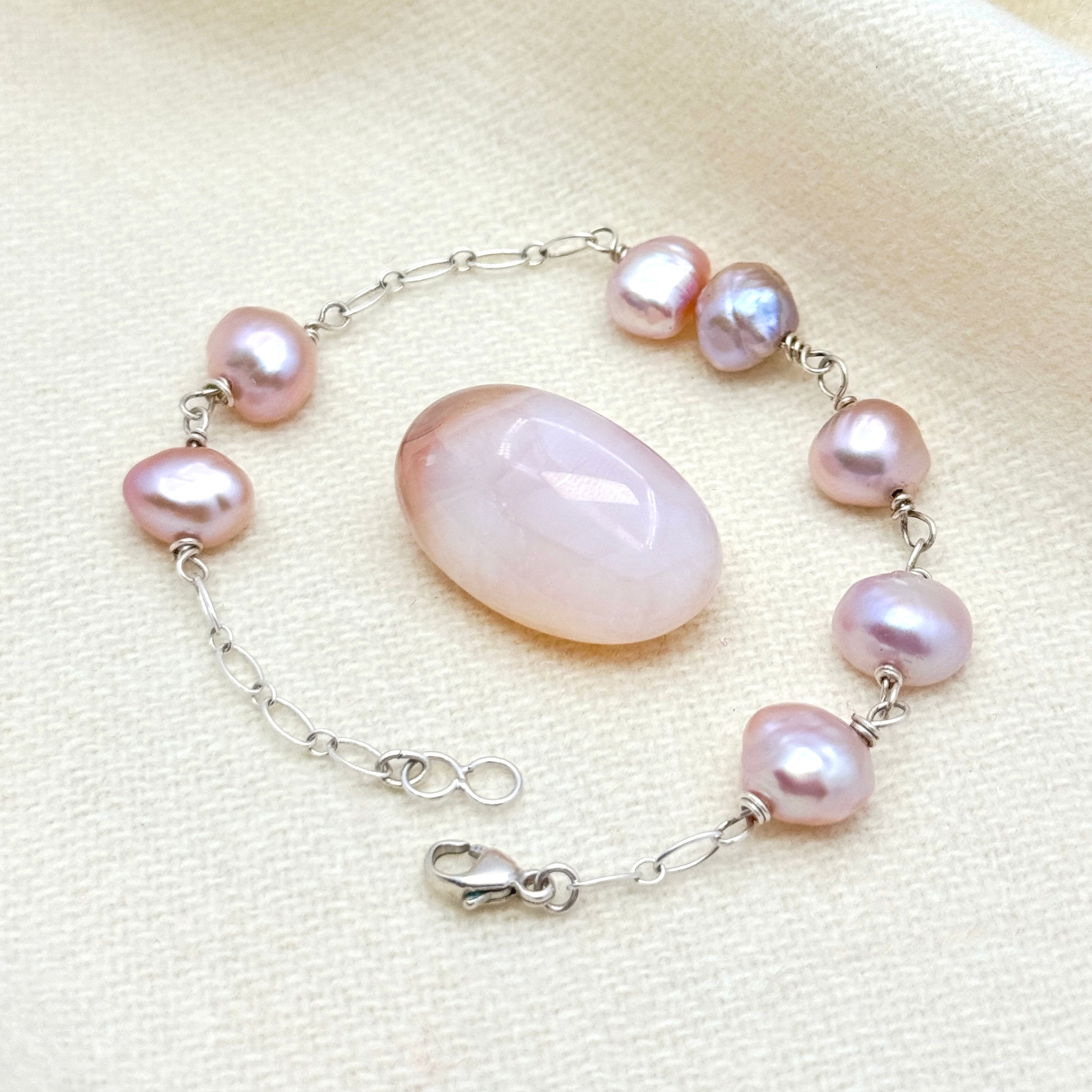 Pink-Lavender Baroque Pearl Silver Bracelet