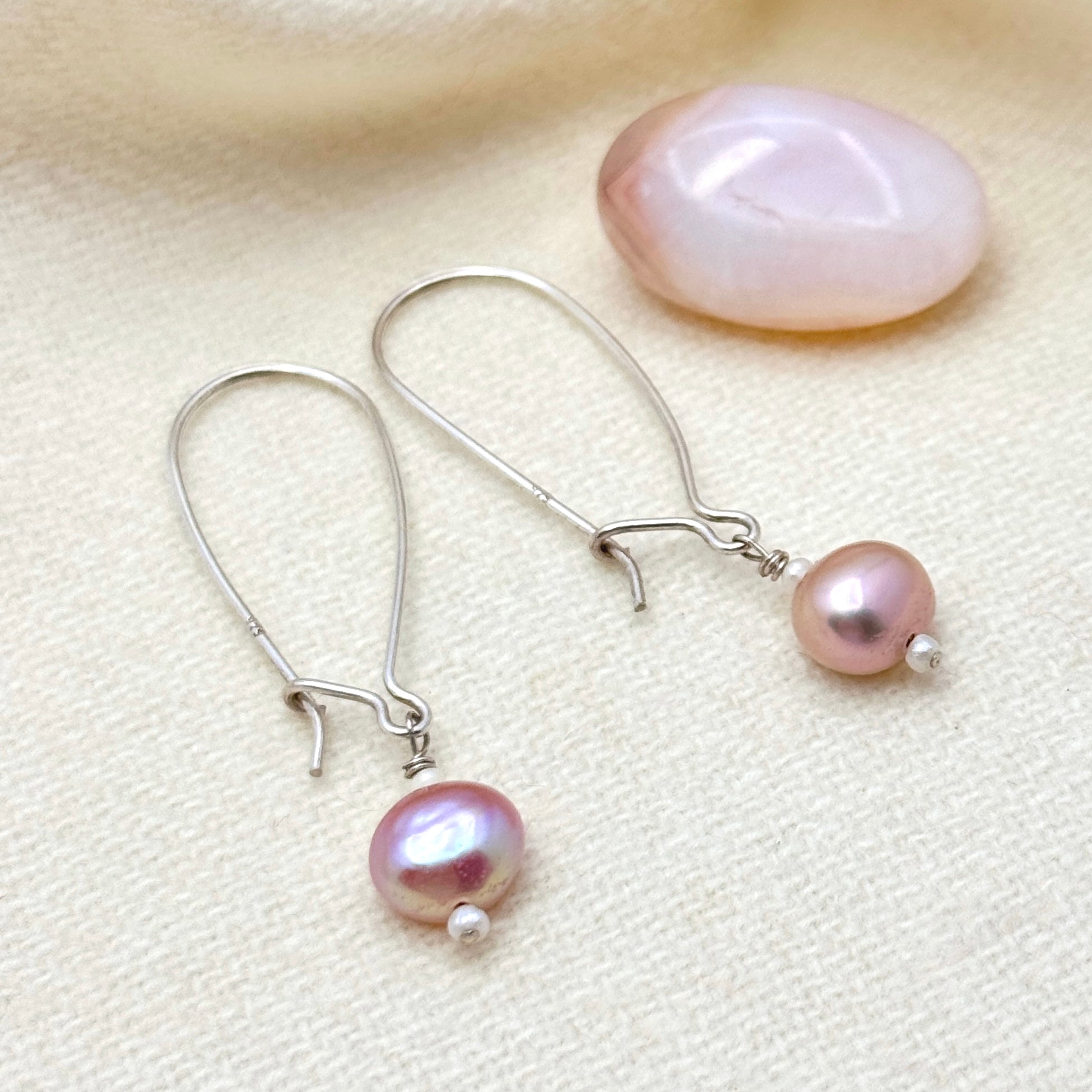 Pink-Lavender Pearl Sterling Drop Earrings