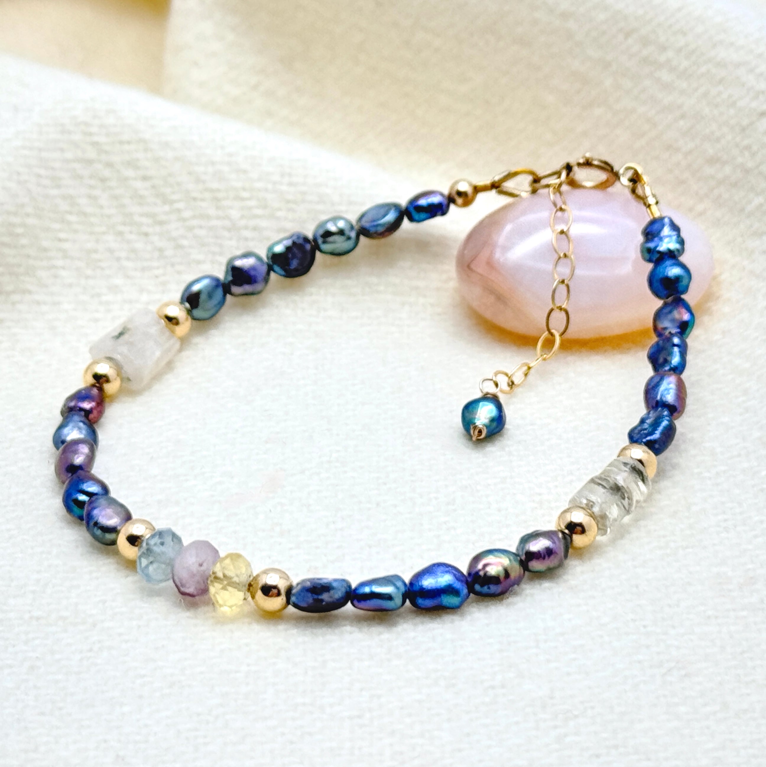 Colorful Peacock Pearl & Gemstone Bracelet