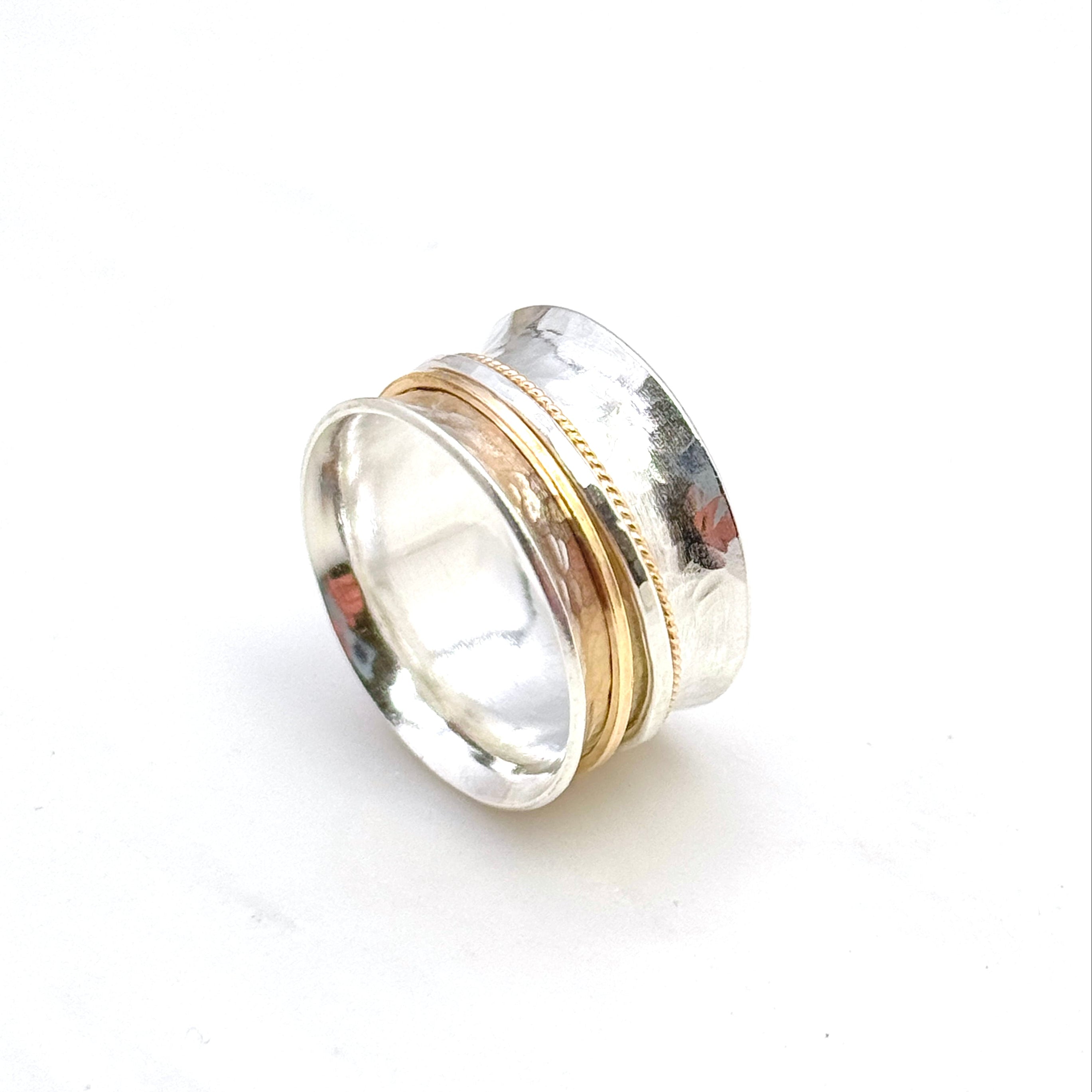 Sterling Silver Wide Mixed Metal Spinner Ring