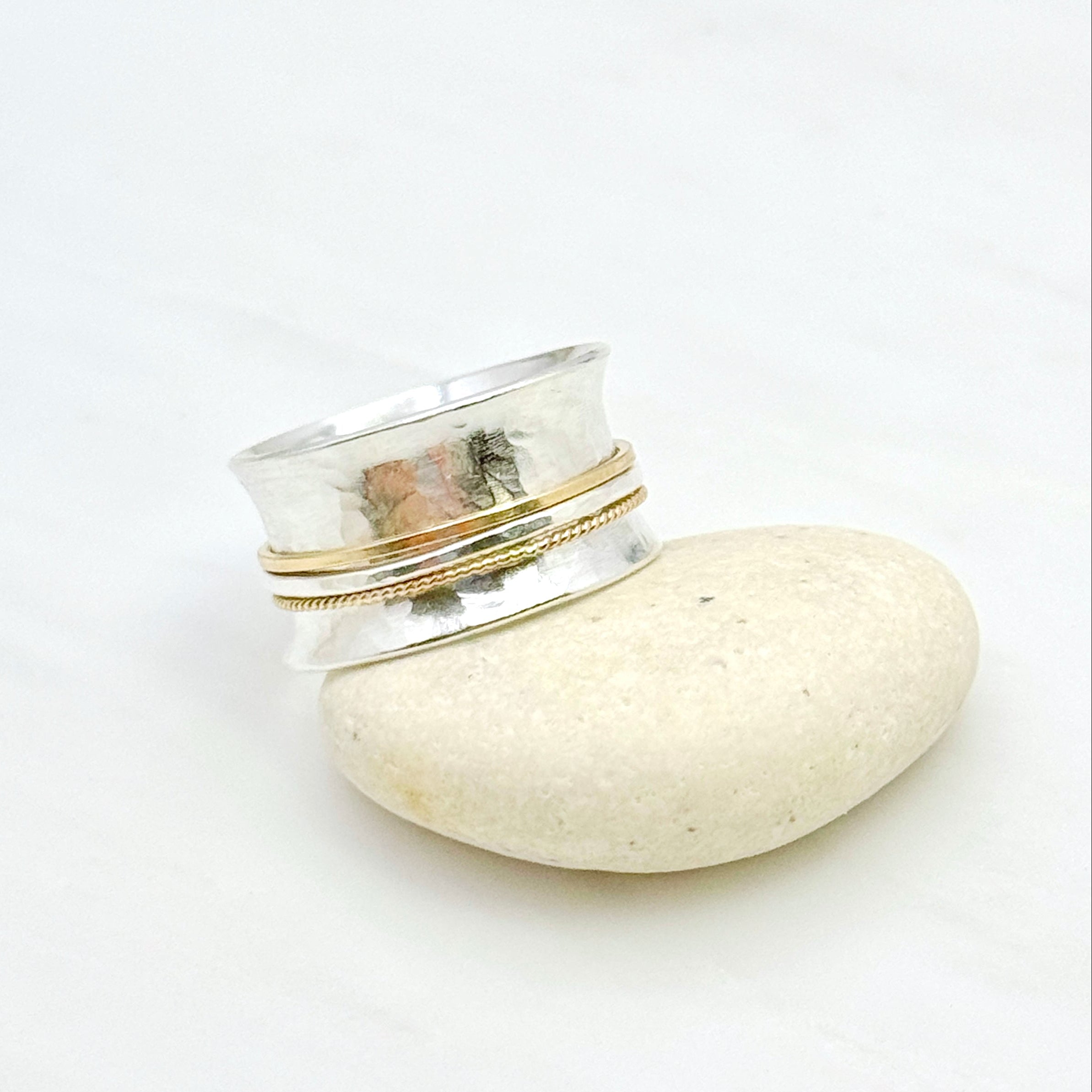 Sterling Silver Wide Mixed Metal Spinner Ring