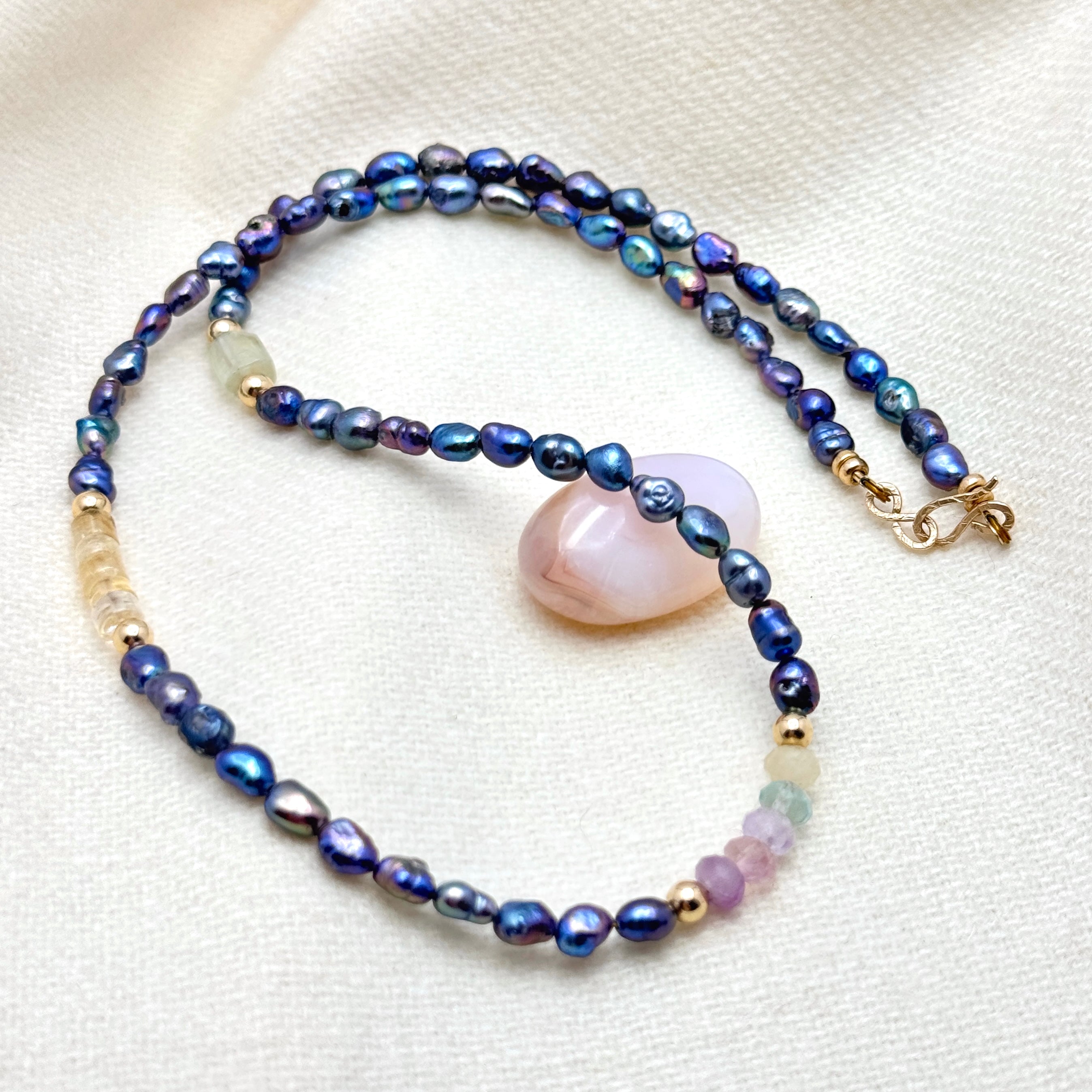 Colorful Peacock Pearl & Gemstone Necklace