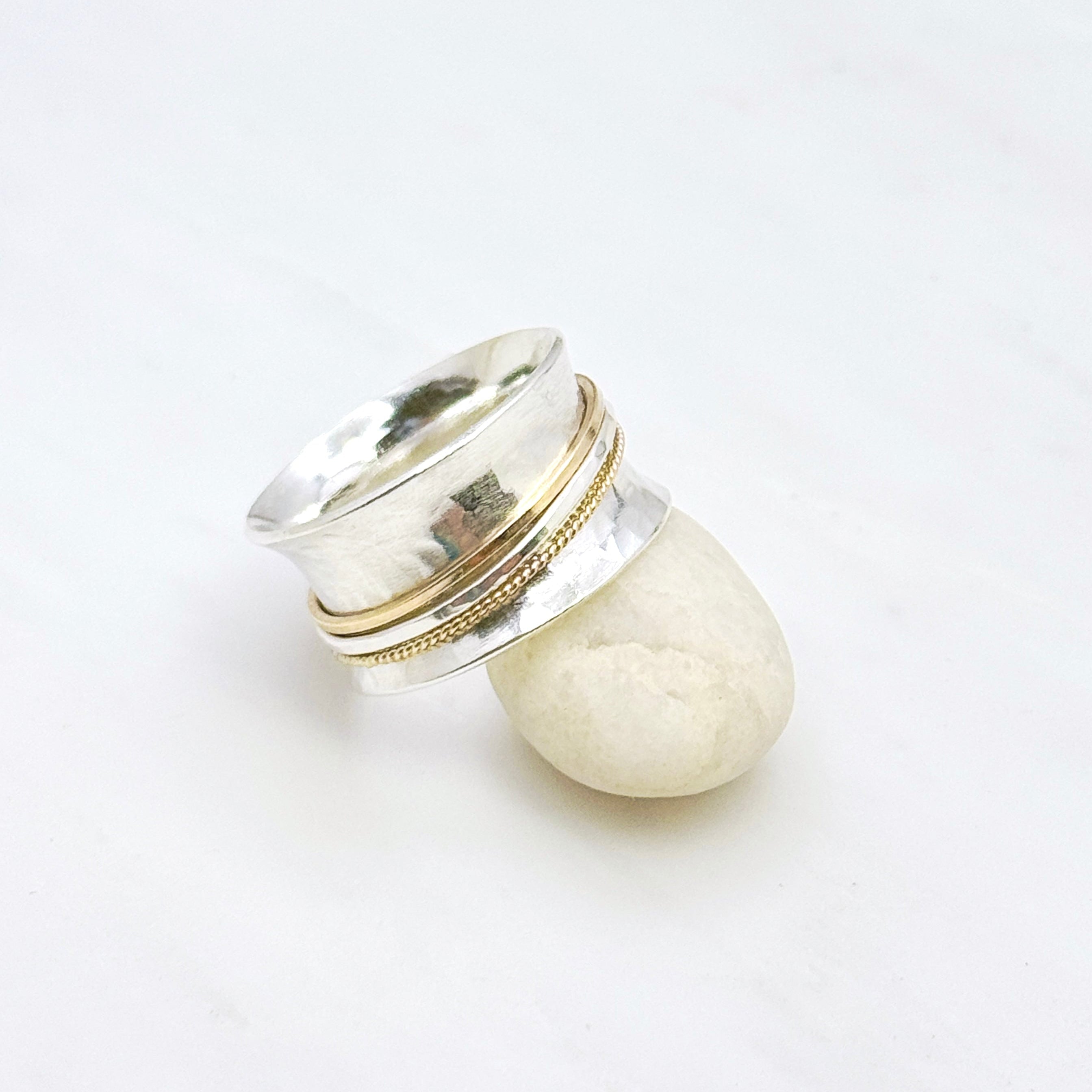 Sterling Silver Wide Mixed Metal Spinner Ring