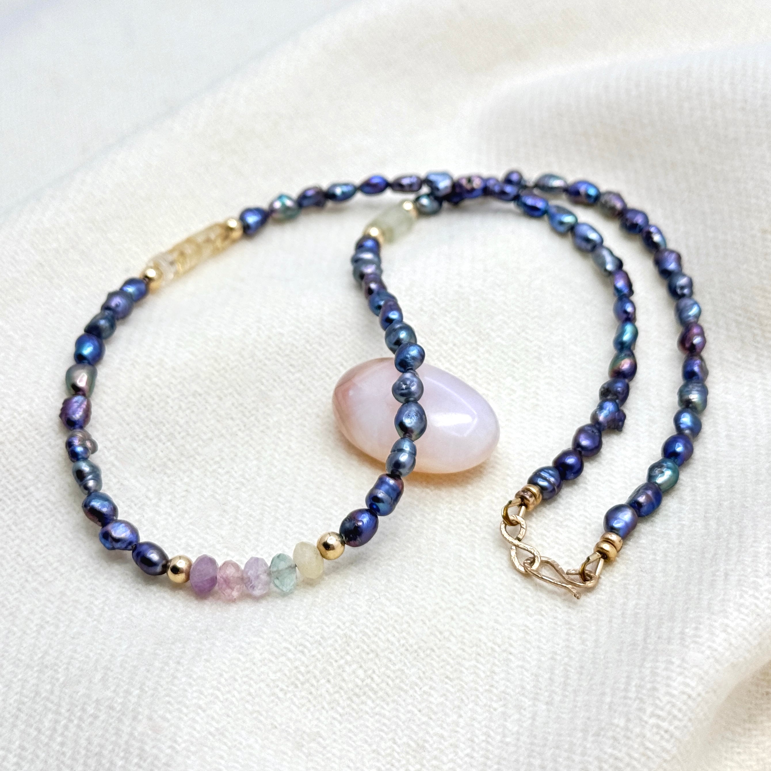 Colorful Peacock Pearl & Gemstone Necklace