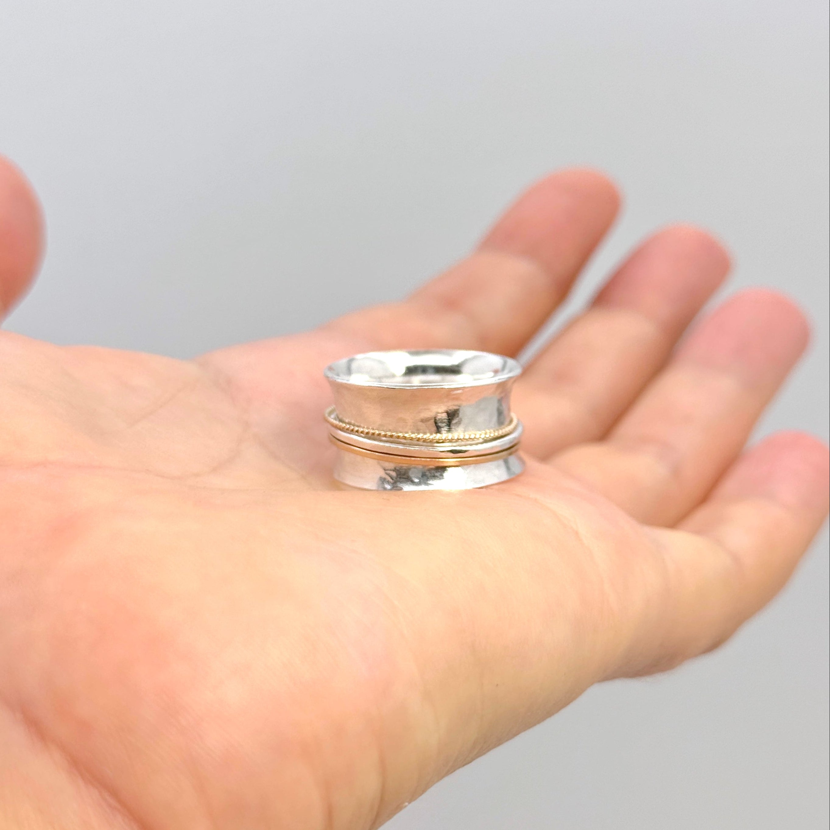 Sterling Silver Wide Mixed Metal Spinner Ring