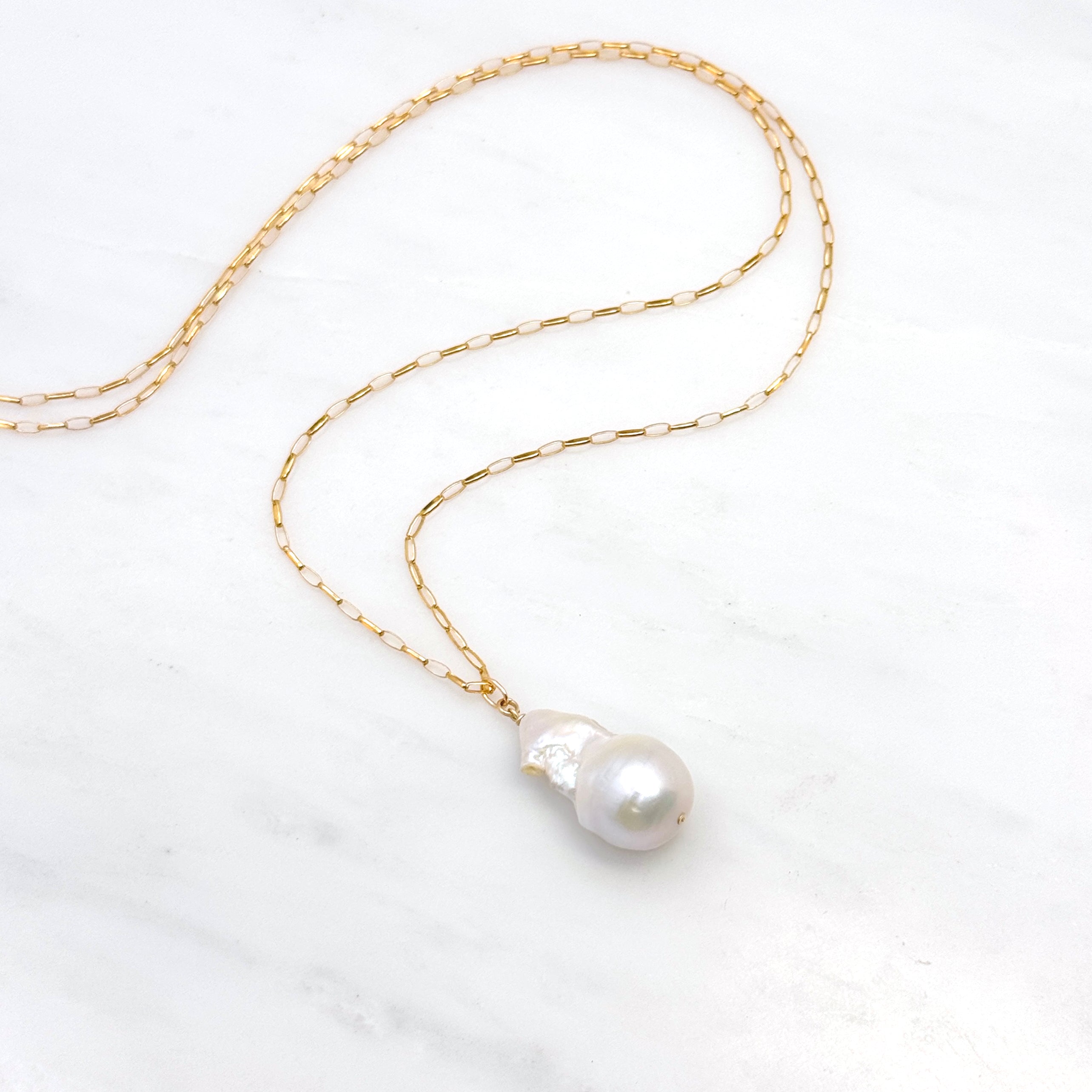 14k Gold-Filled Long Baroque Pearl Necklace