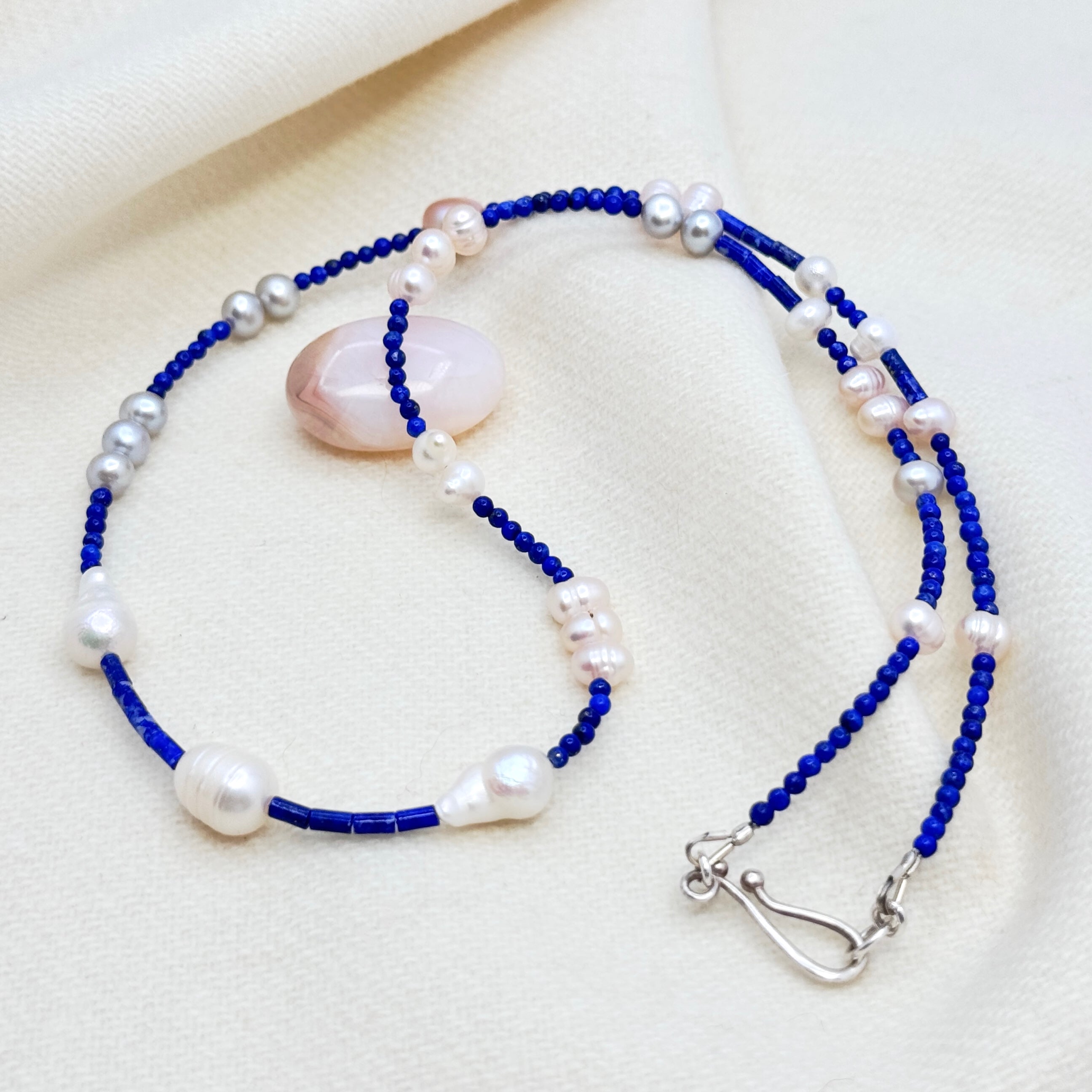 Baroque Pearl, Lapis & 925 Silver Necklace