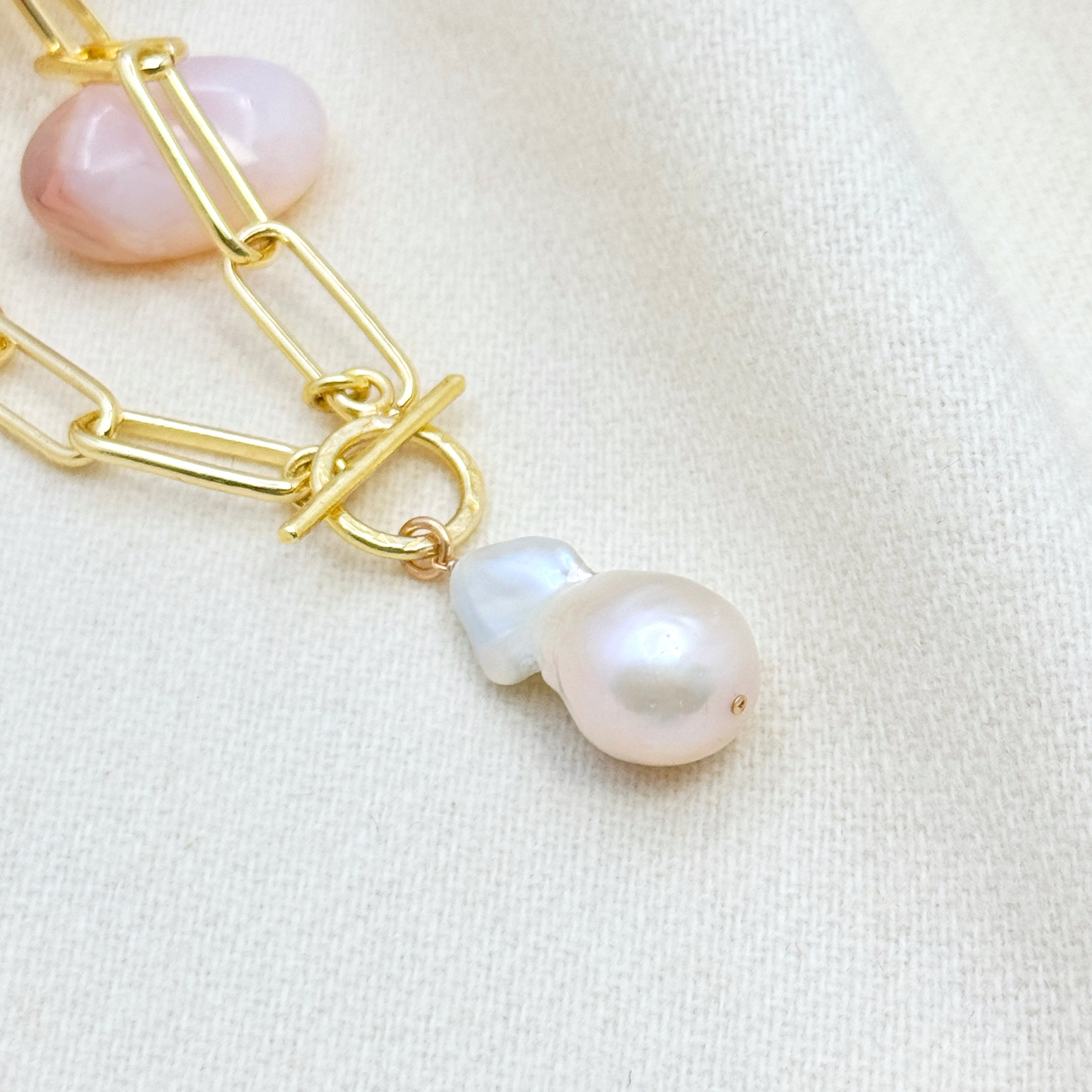 Large White Baroque Pearl Toggle Necklace