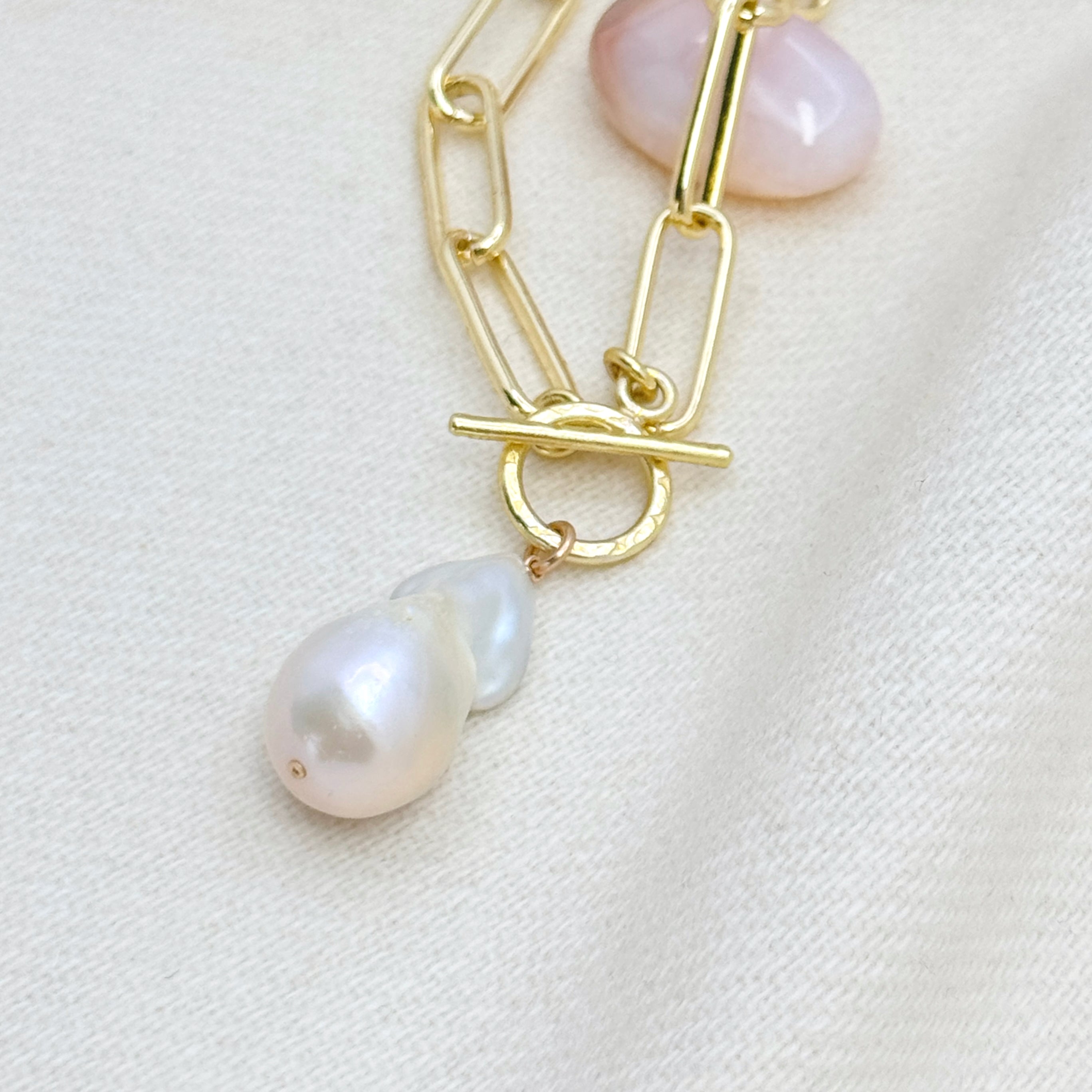 Large White Baroque Pearl Toggle Necklace