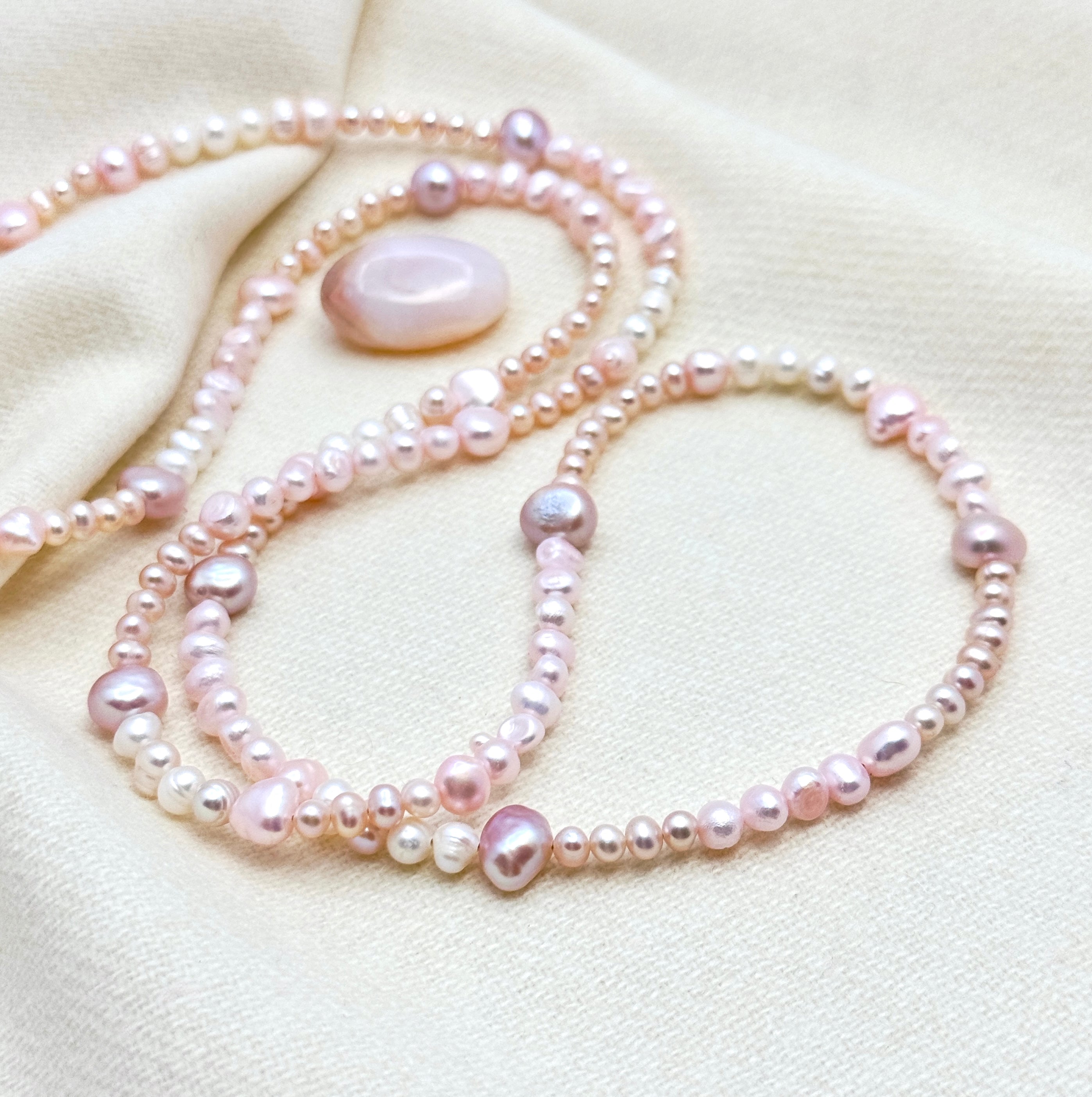 Long White & Pink Freshwater Pearl Necklace
