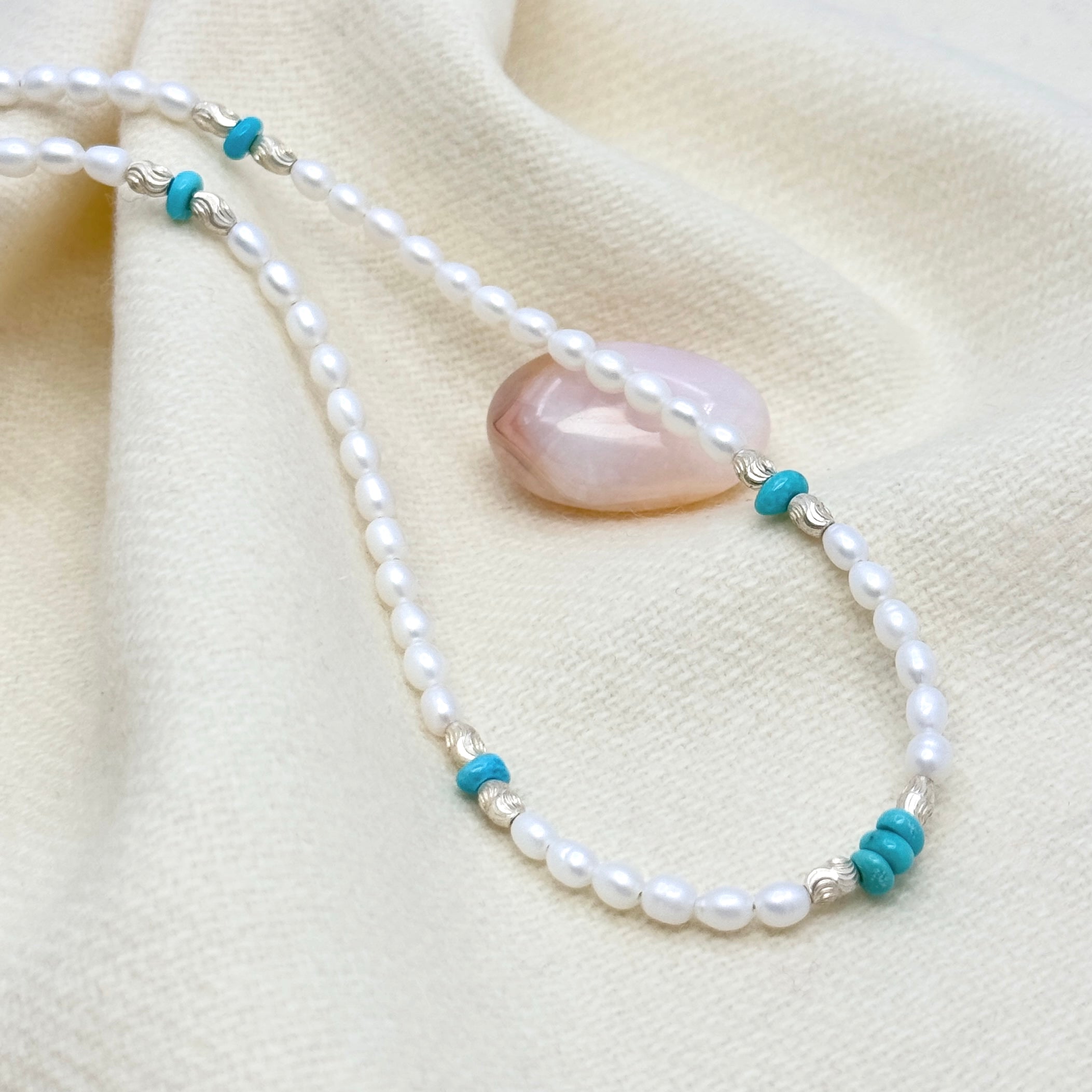 Pearl, Campitos Turquoise, & Silver Necklace