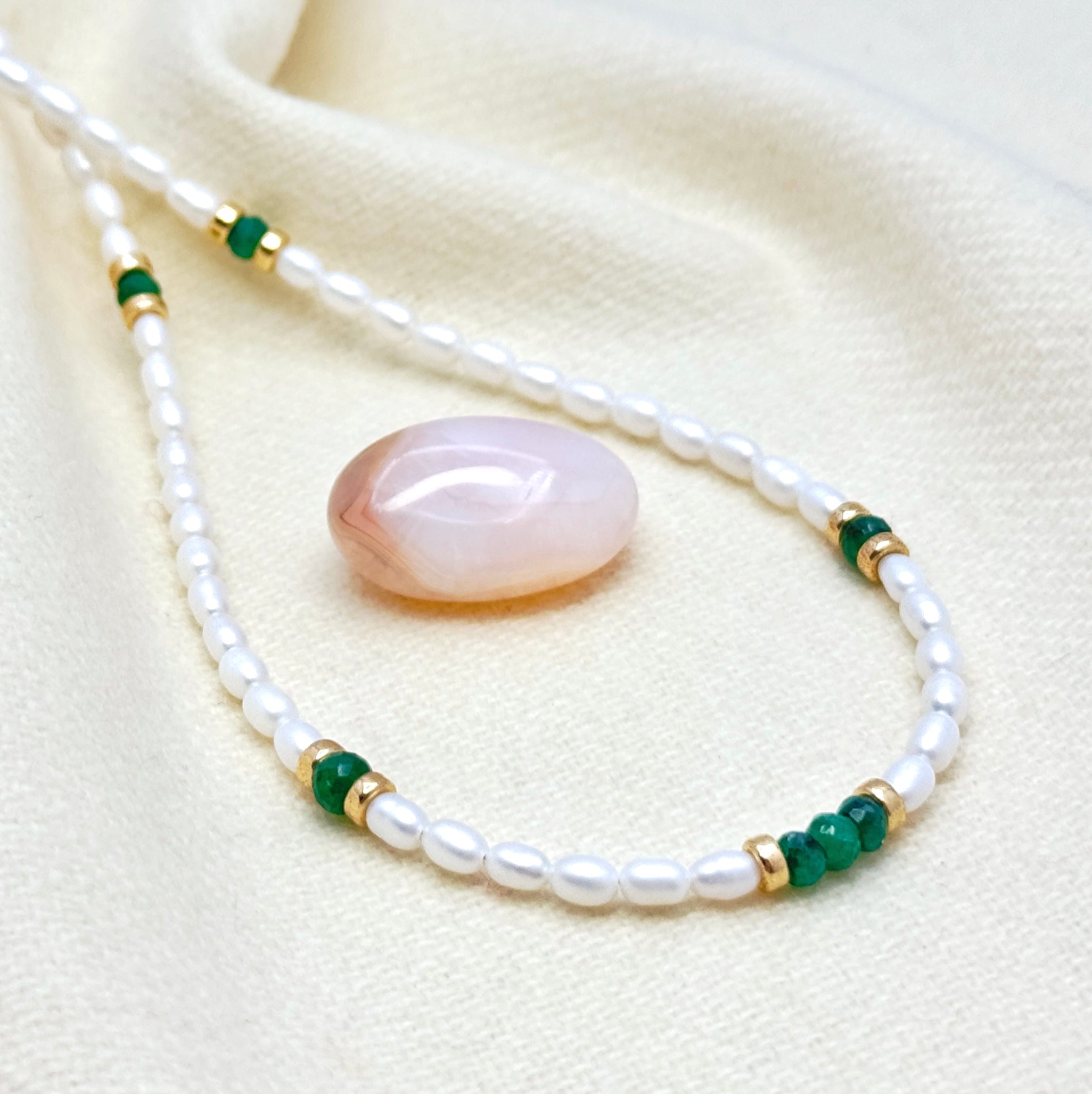 Pearl, Emerald, & Gold-Filled Accent Necklace