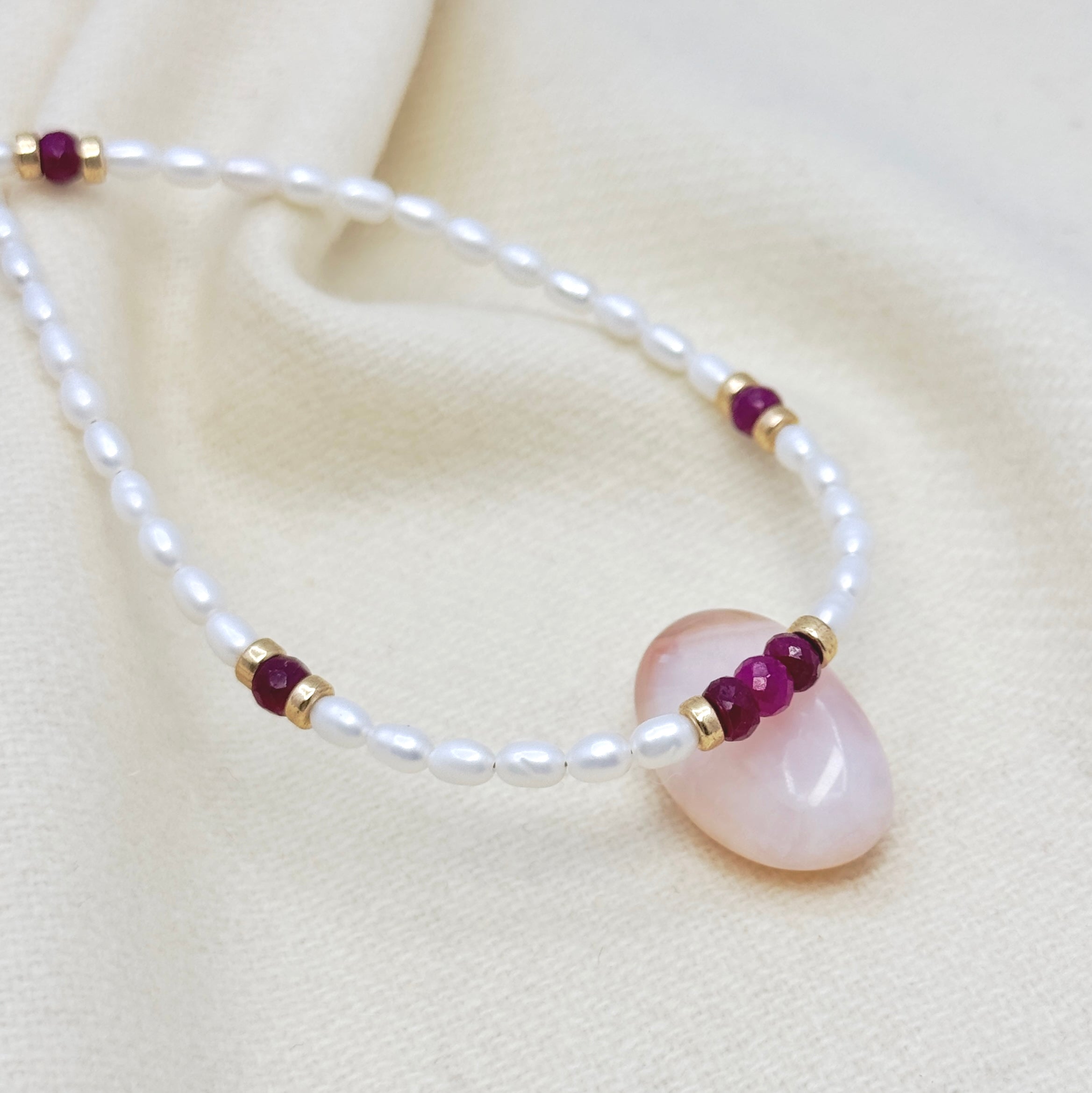 Pearl, Ruby, & Gold-Filled Accent Necklace