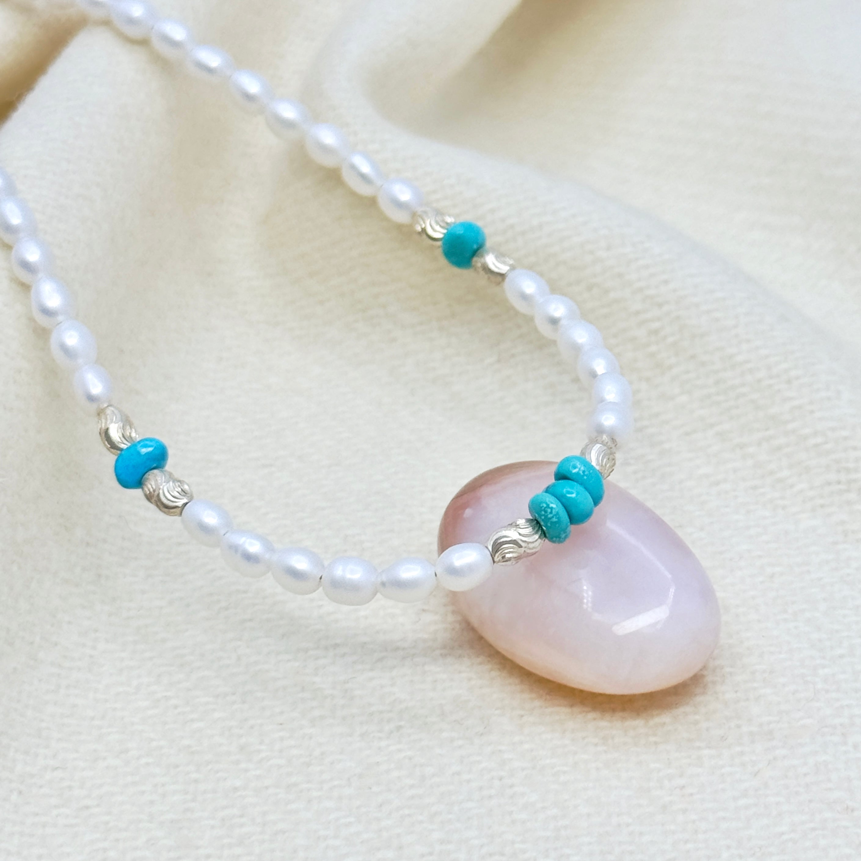 Pearl, Campitos Turquoise, & Silver Necklace