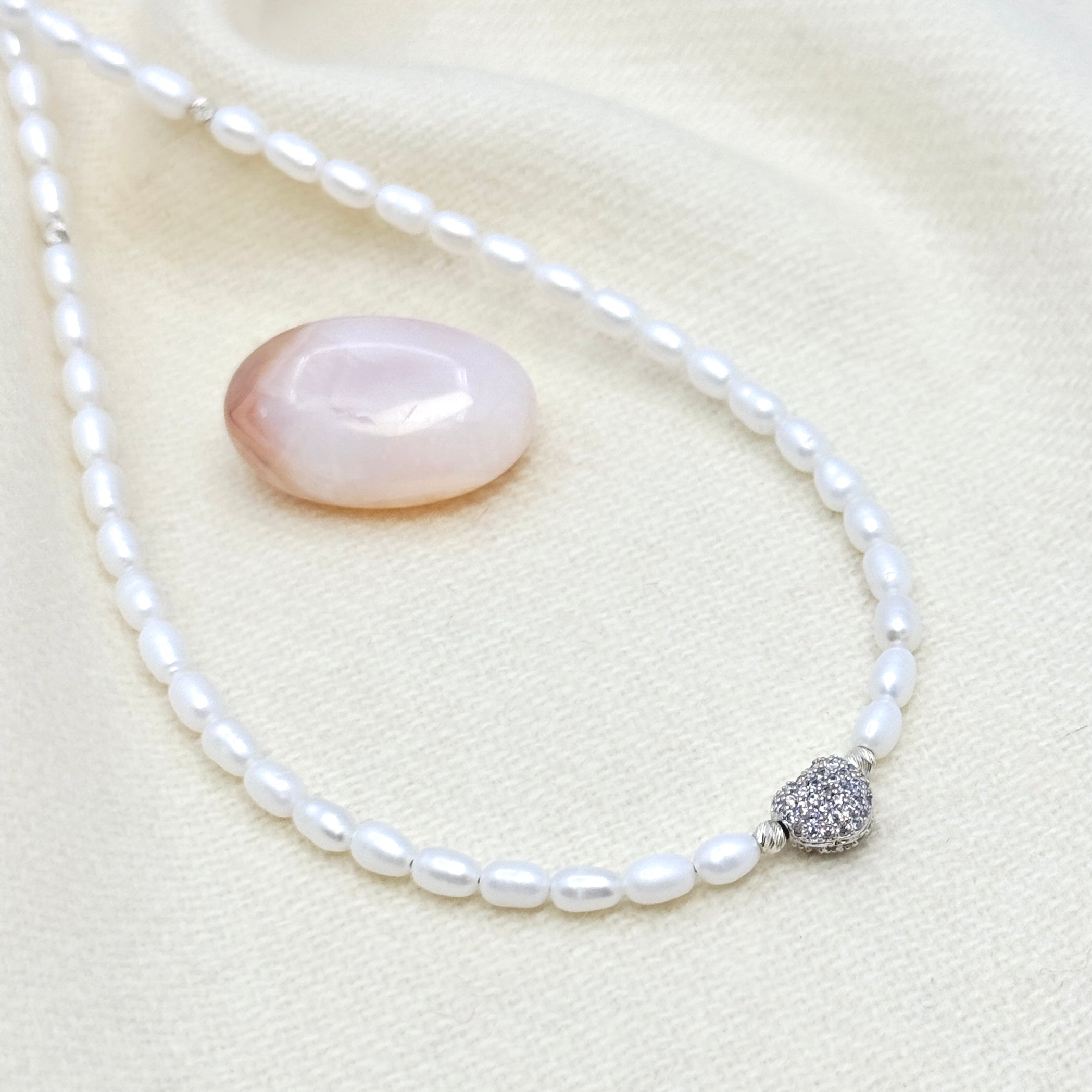 Pearl Necklace With CZ Silver Heart Accent