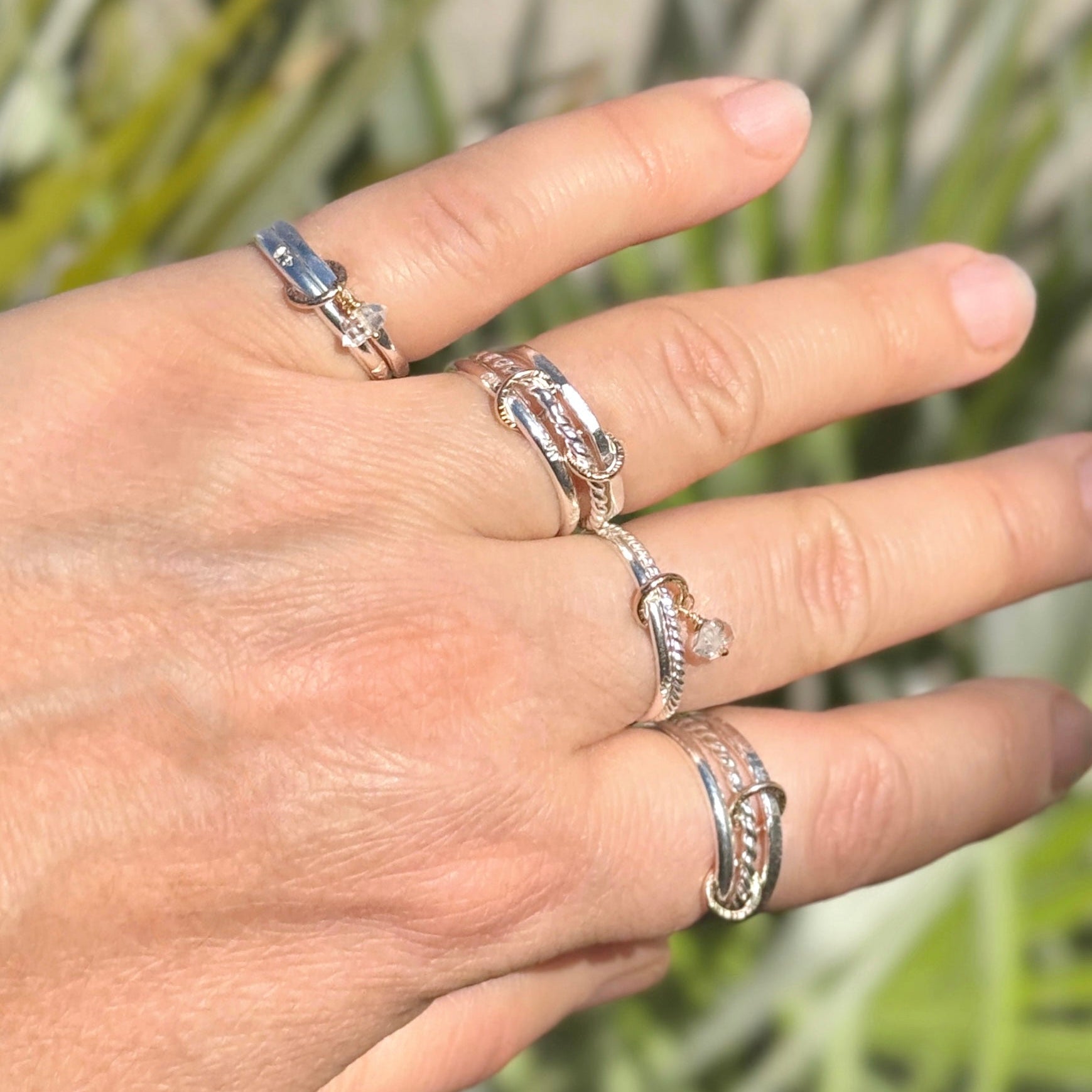 Mixed Metal Herkimer Diamond Stacking Rings