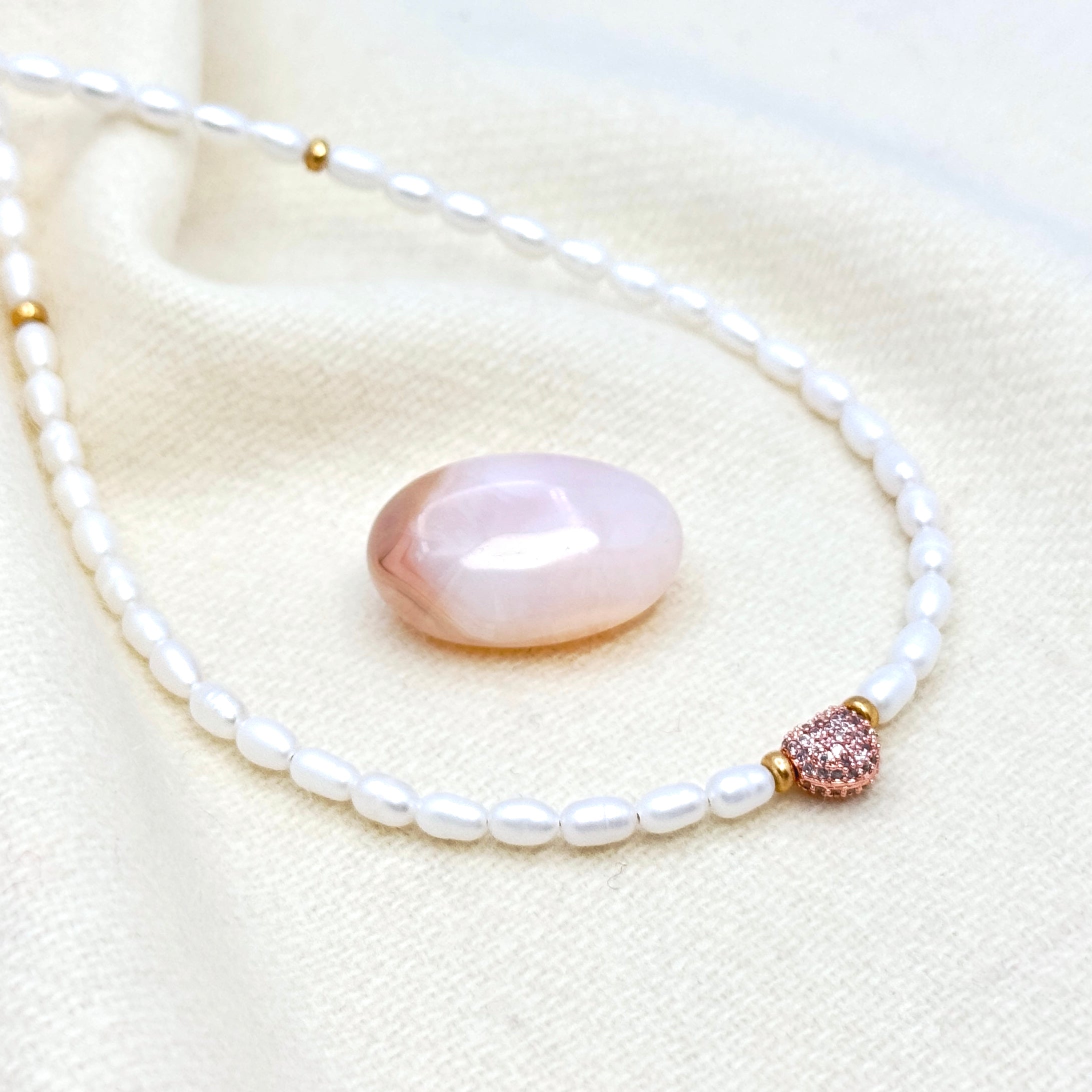 Pearl Necklace With CZ Heart Accent
