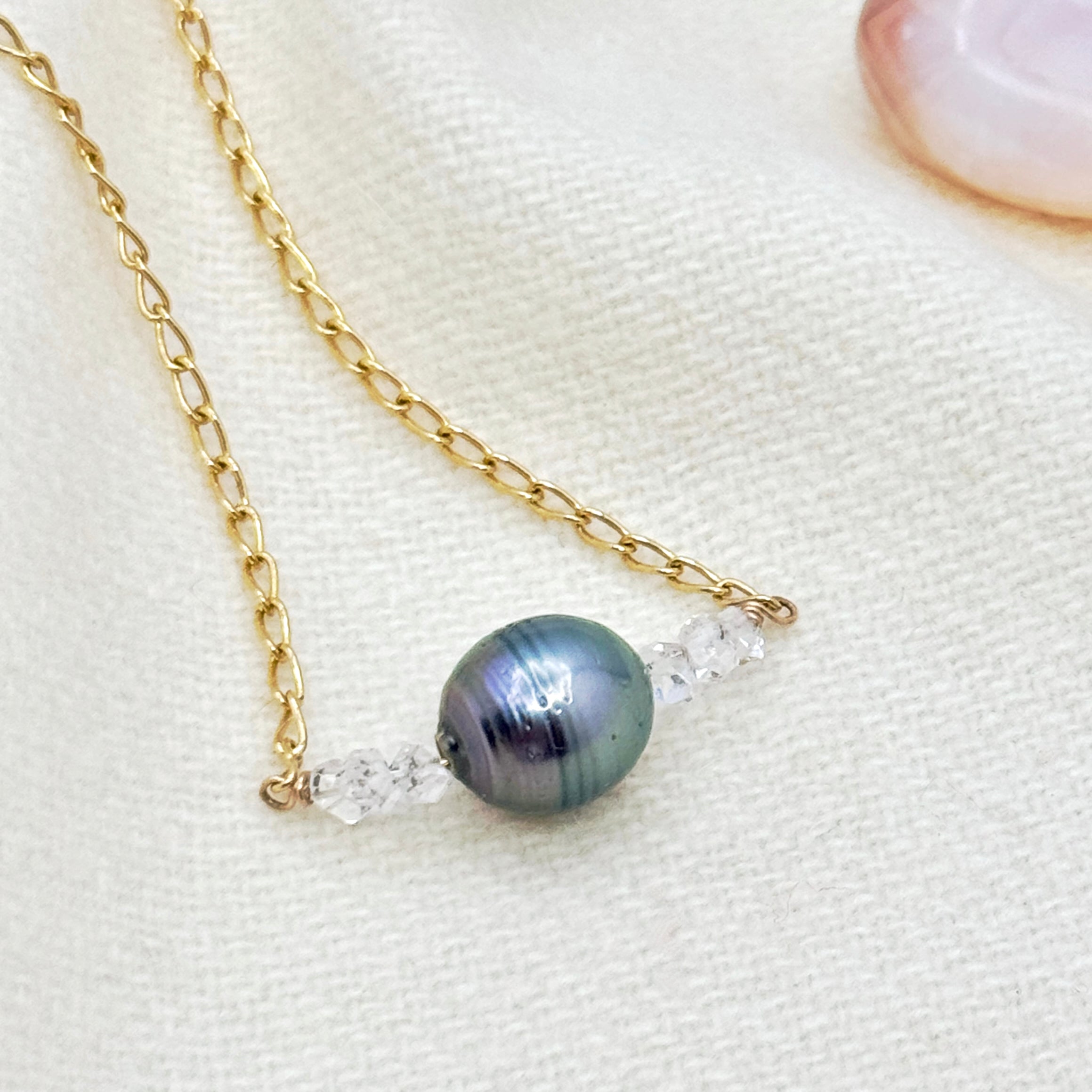 Tahitian Pearl & Herkimer Diamond Necklace