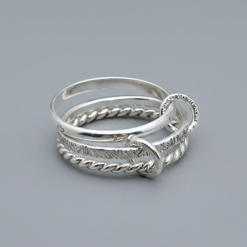 Sterling Silver Textured Stacking Ring Set