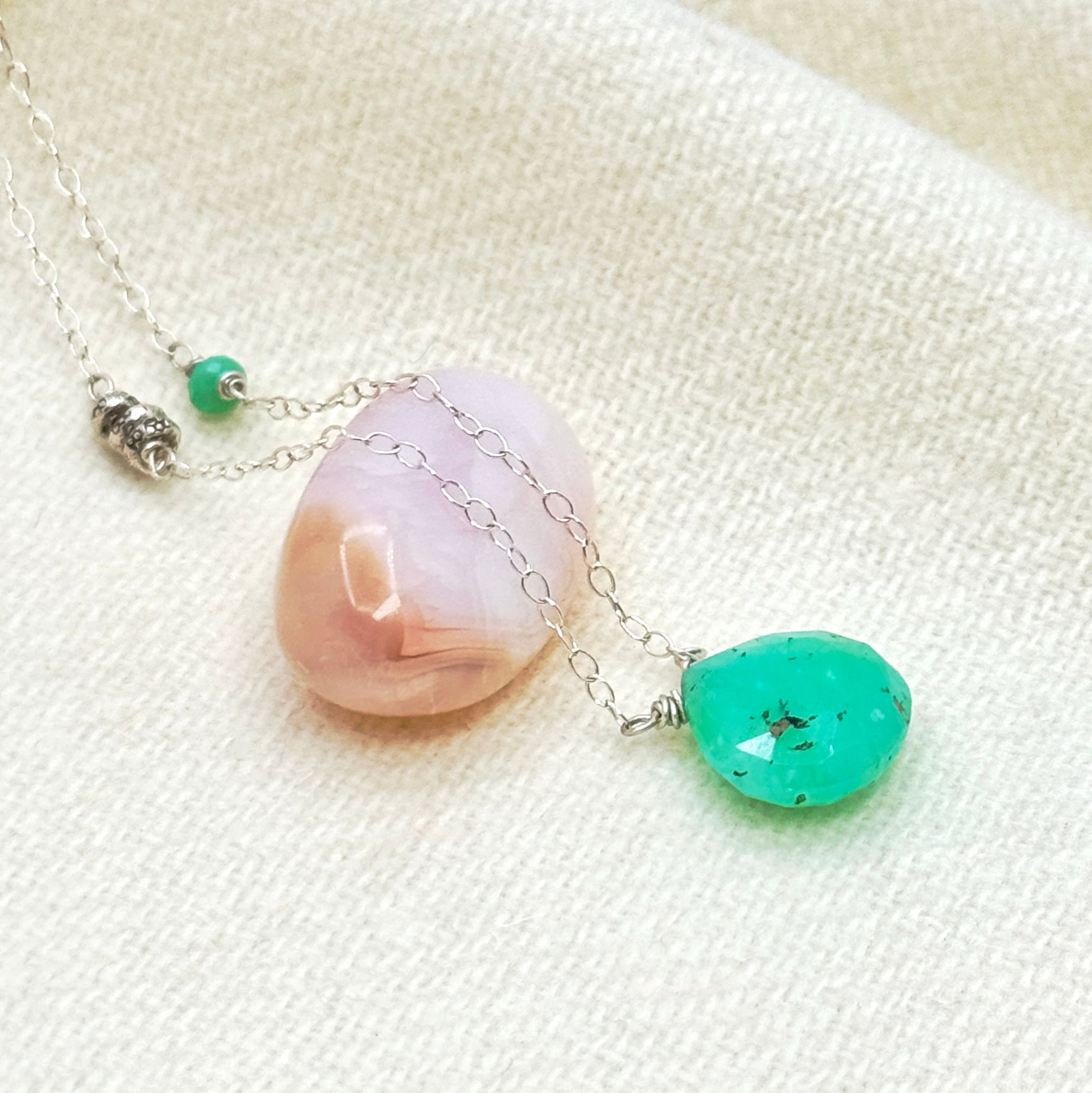 Chrysoprase Silver Charm Station Necklace