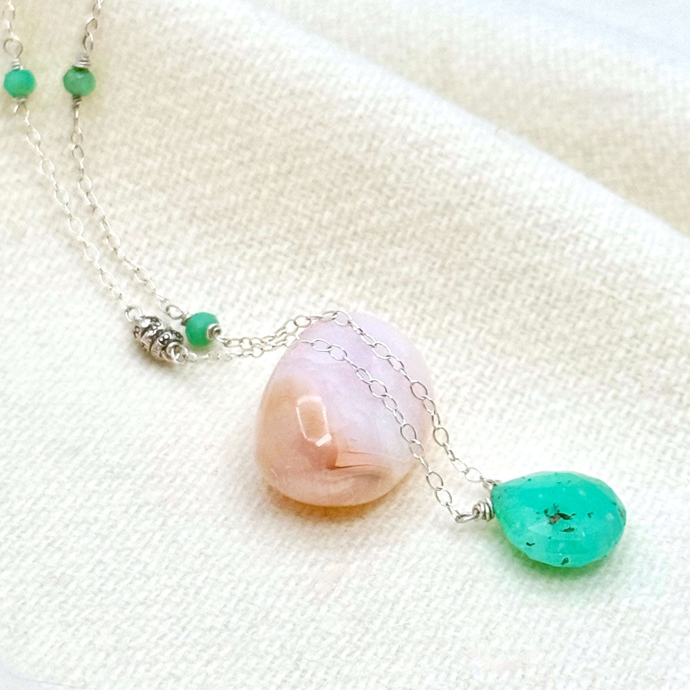 Chrysoprase Silver Charm Station Necklace