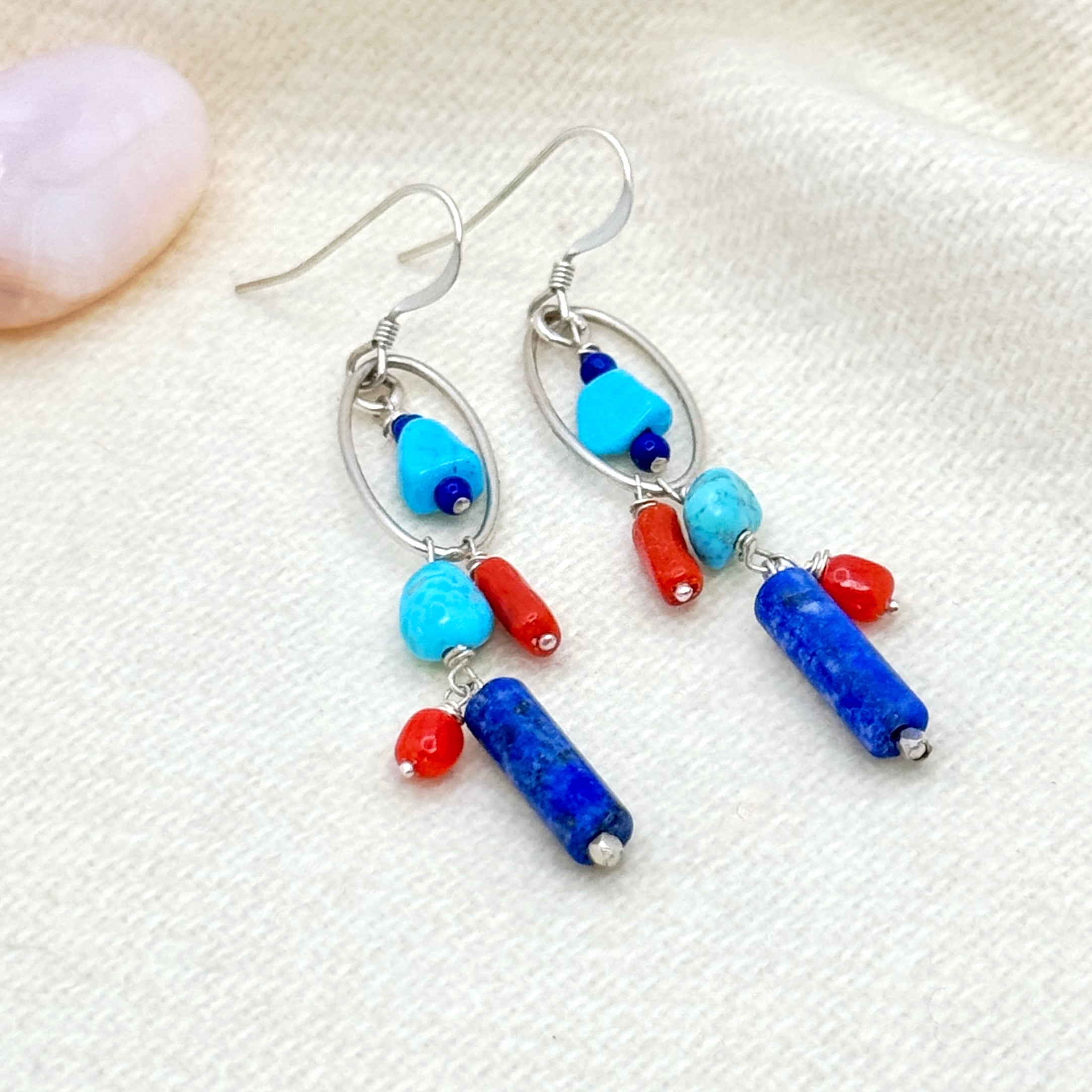 Southwestern Lapis & Turquoise Coral Earrings