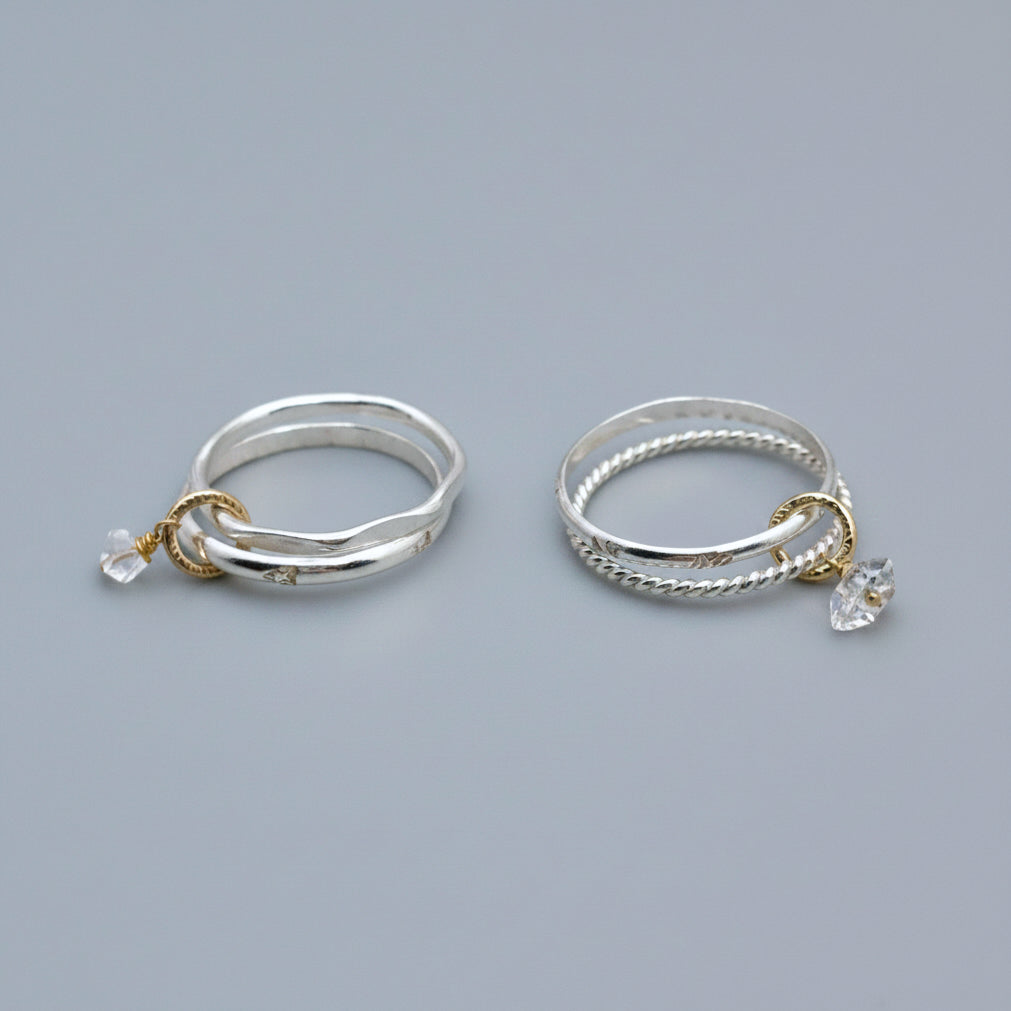 Mixed Metal Herkimer Diamond Stacking Rings