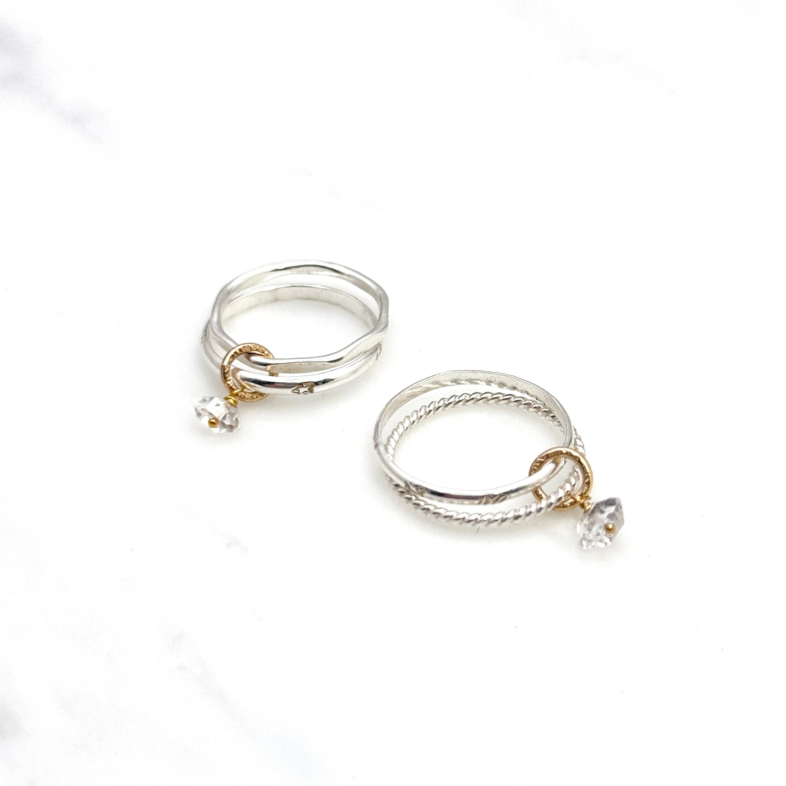 Mixed Metal Herkimer Diamond Stacking Rings