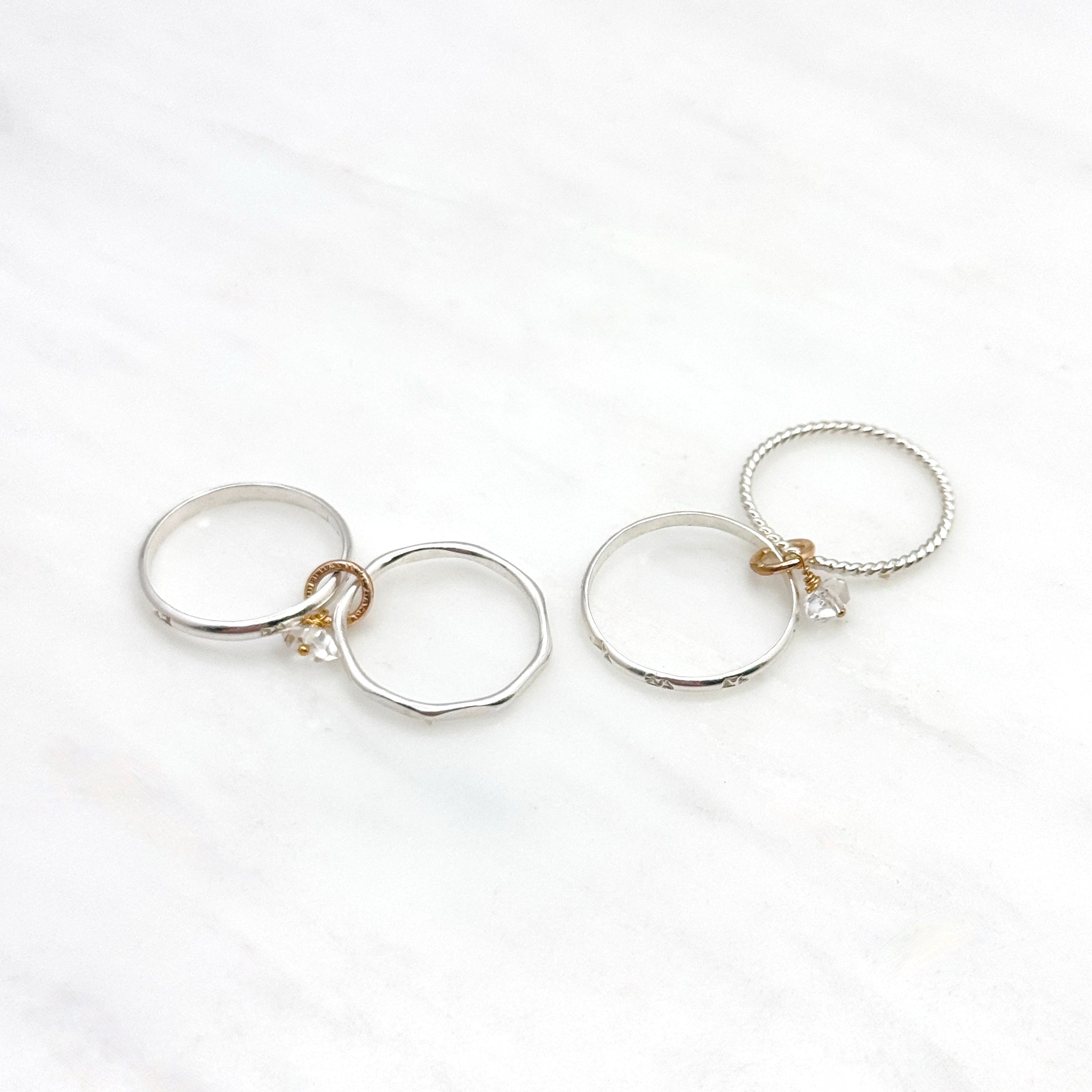 Mixed Metal Herkimer Diamond Stacking Rings