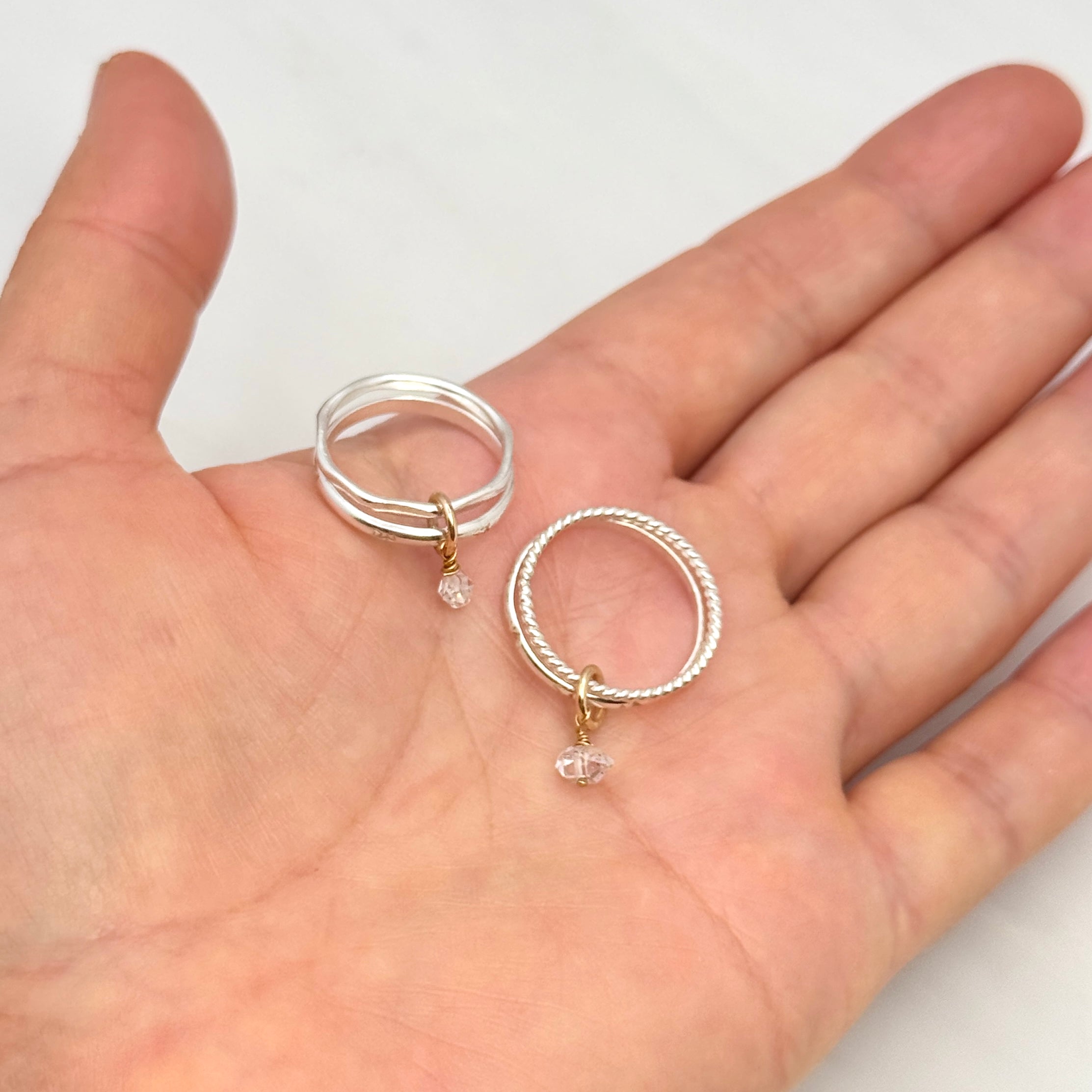 Mixed Metal Herkimer Diamond Stacking Rings