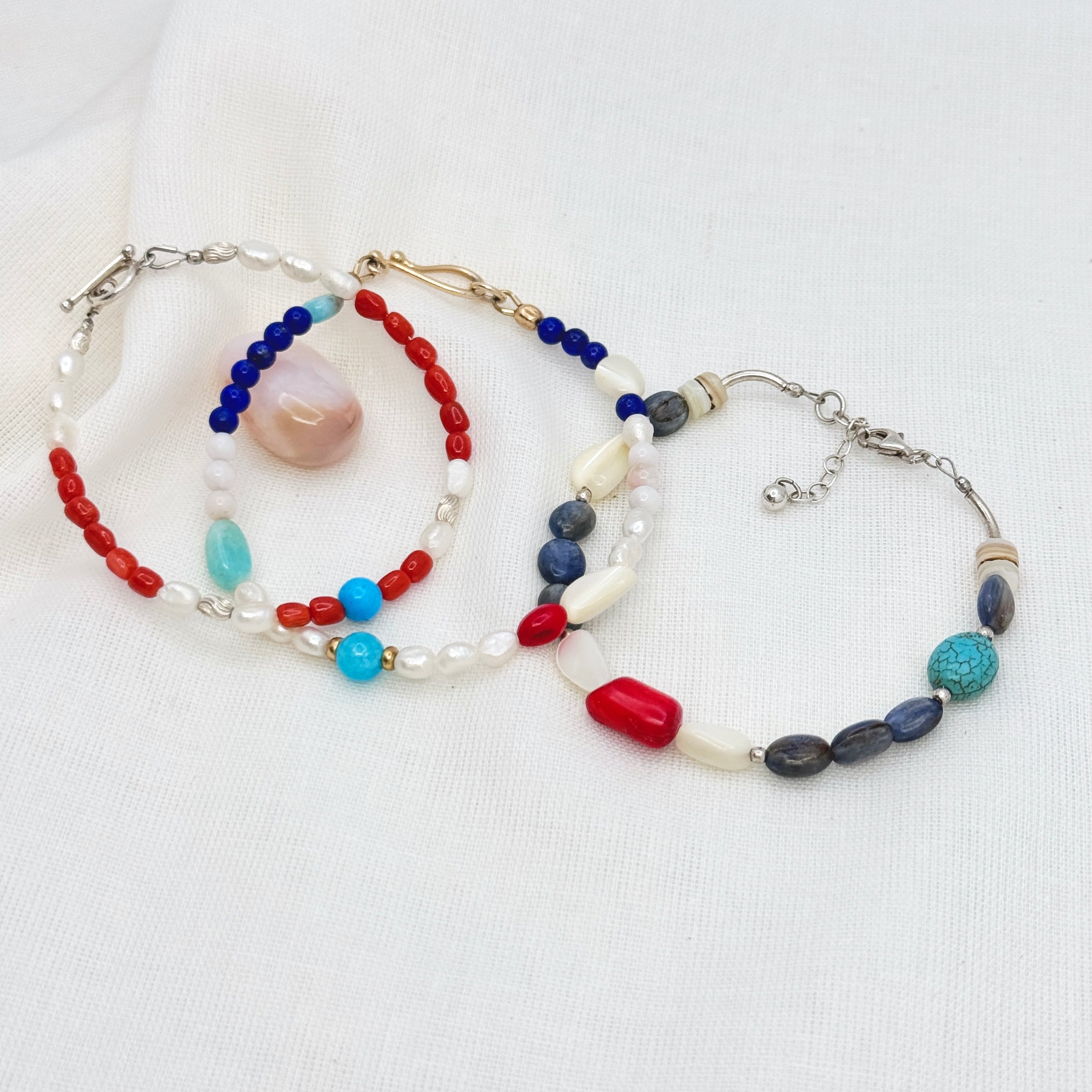 Red Coral & Kyanite Sterling Silver Bracelet