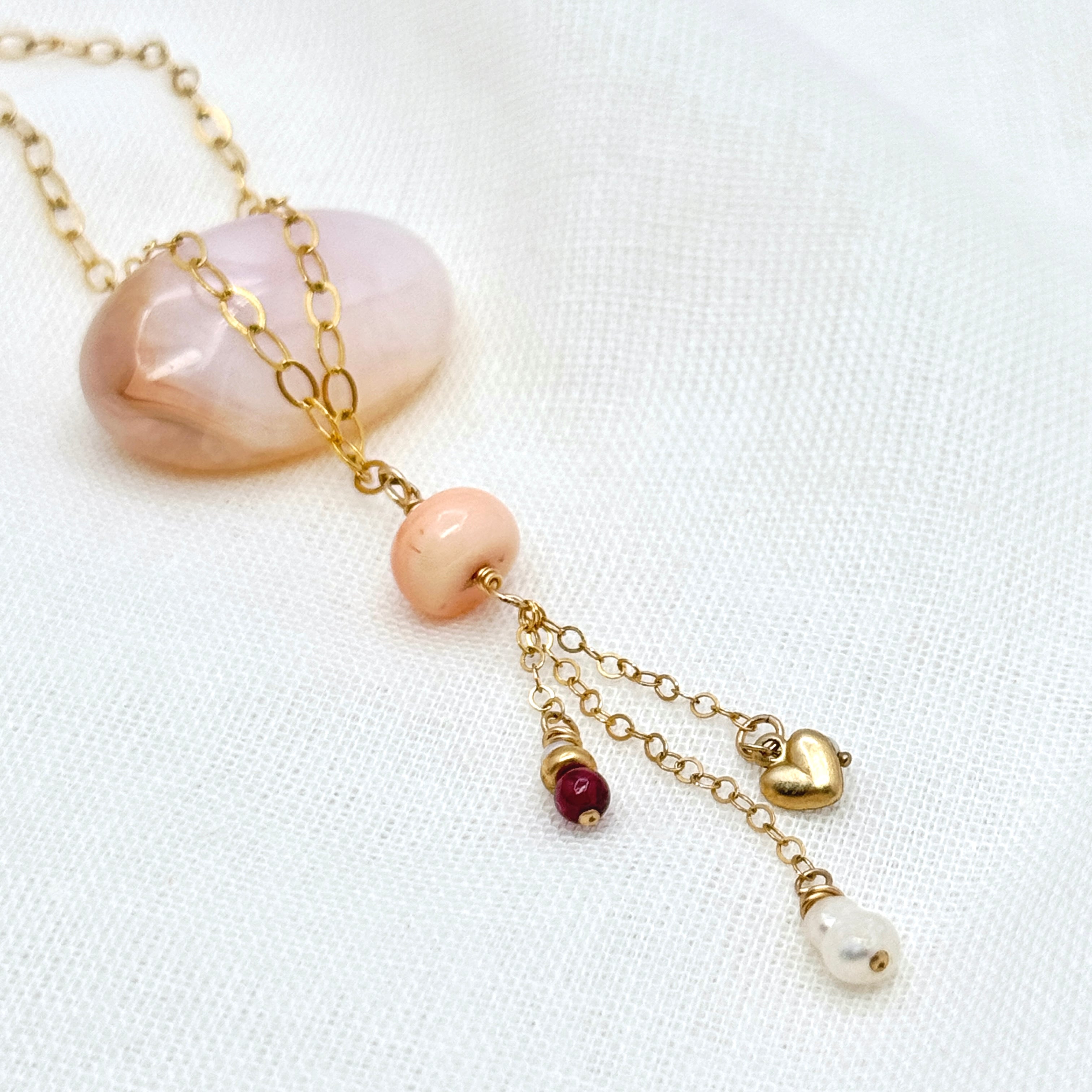 Pink Conch & Pearl Gold-Filled Y Necklace