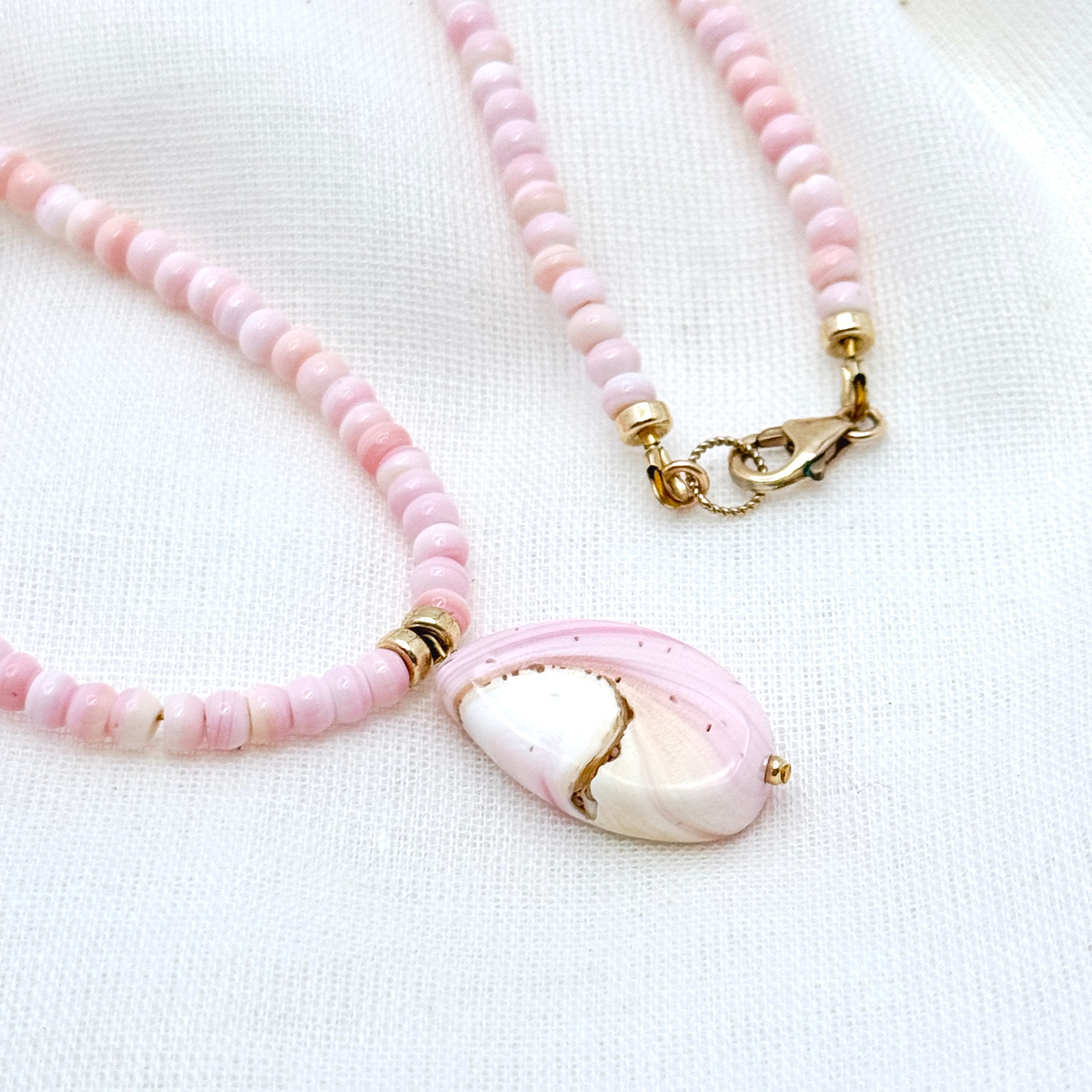 Pink Conch Gold-Filled Teardrop Necklace