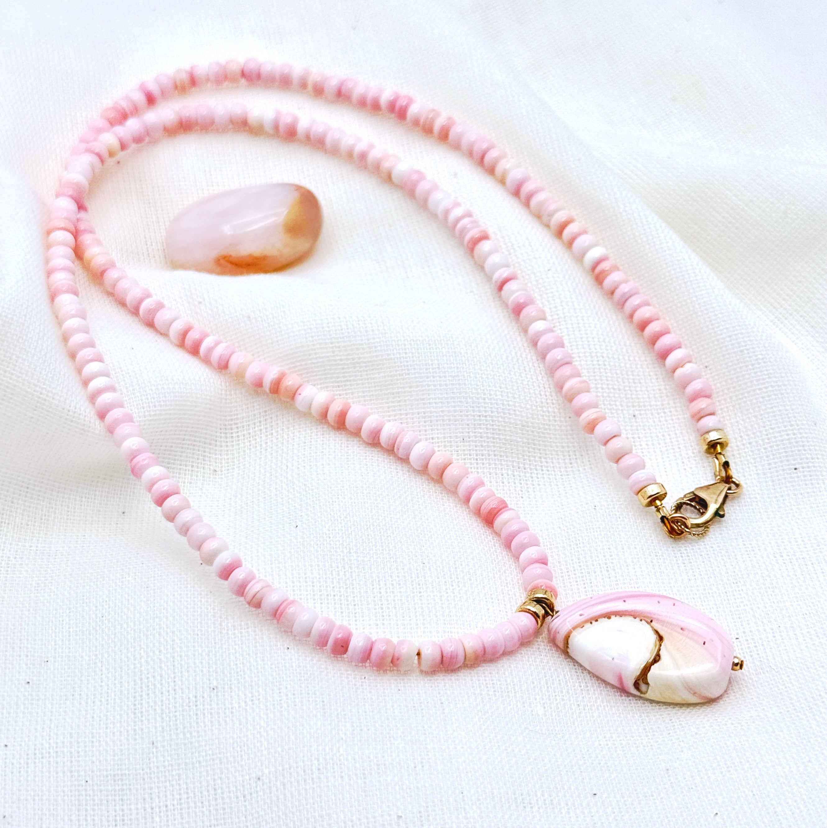 Pink Conch Gold-Filled Teardrop Necklace