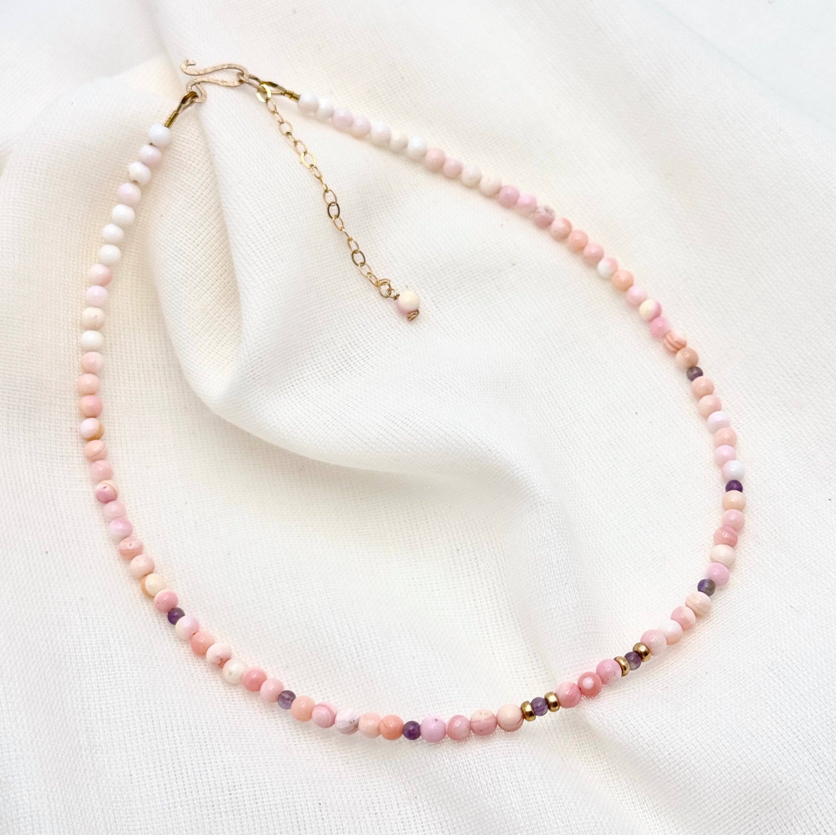 Pink Conch Shell & Amethyst Necklace