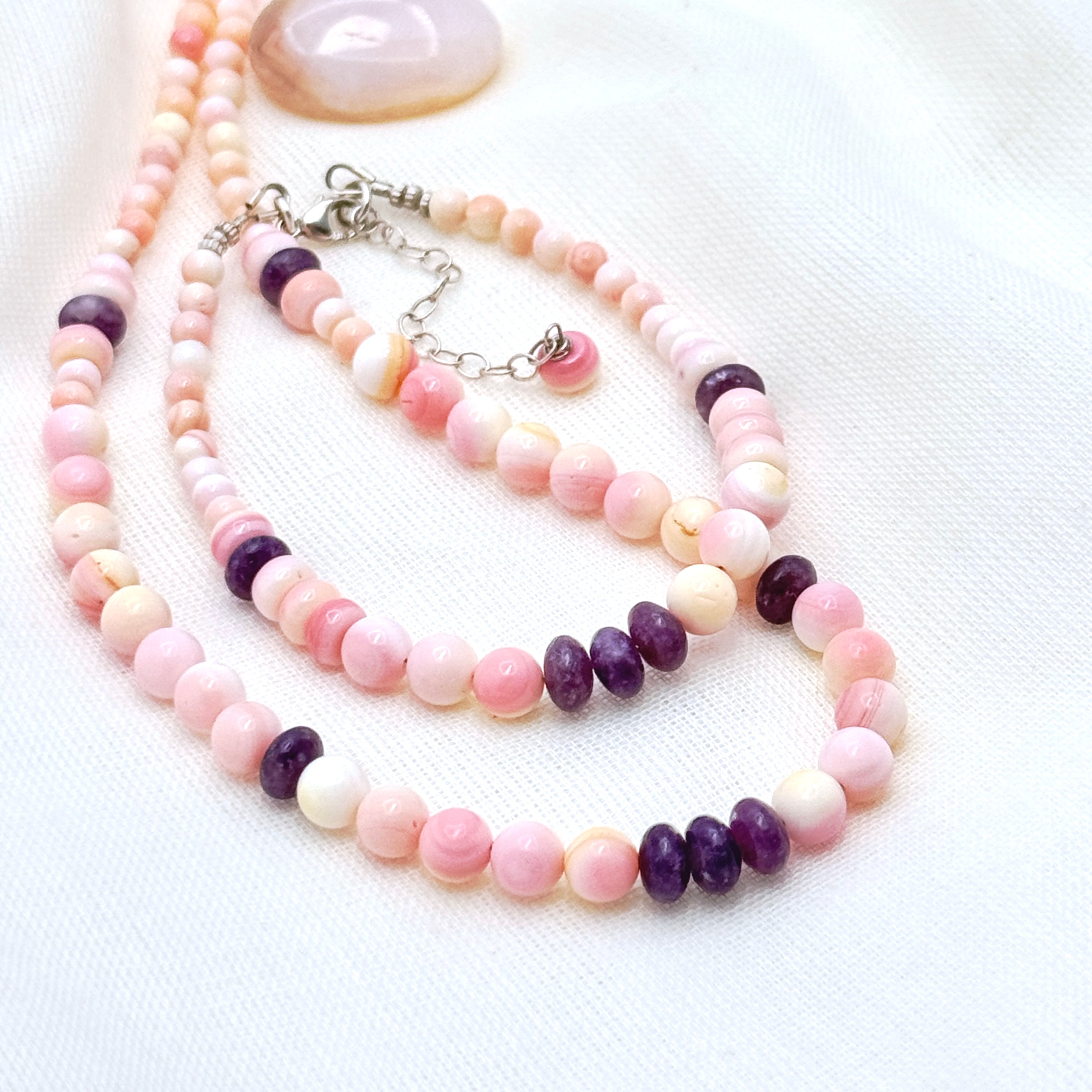Pink Conch Shell & Lepidolite Necklace