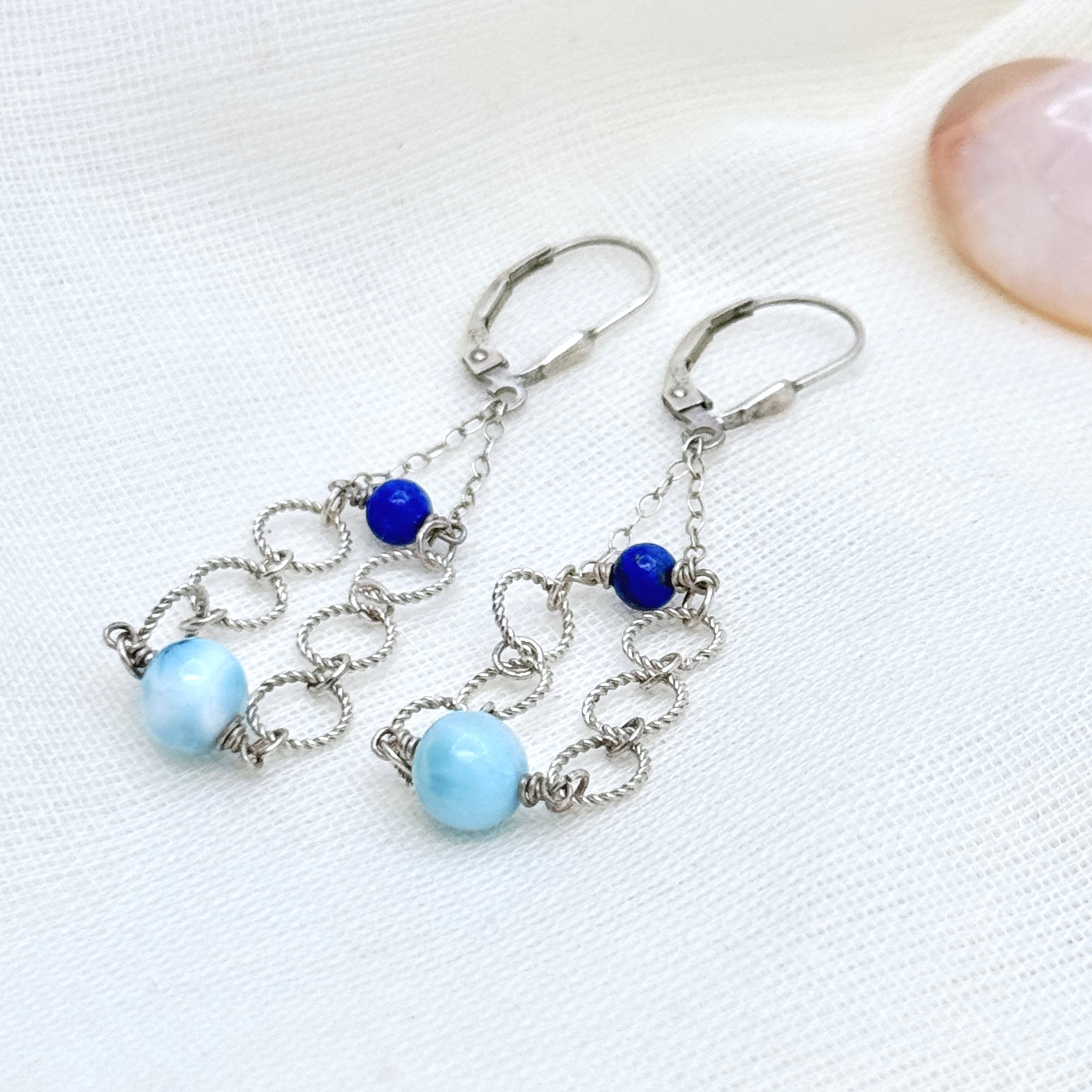 Larimar & Lapis Sterling Silver Drop Earrings
