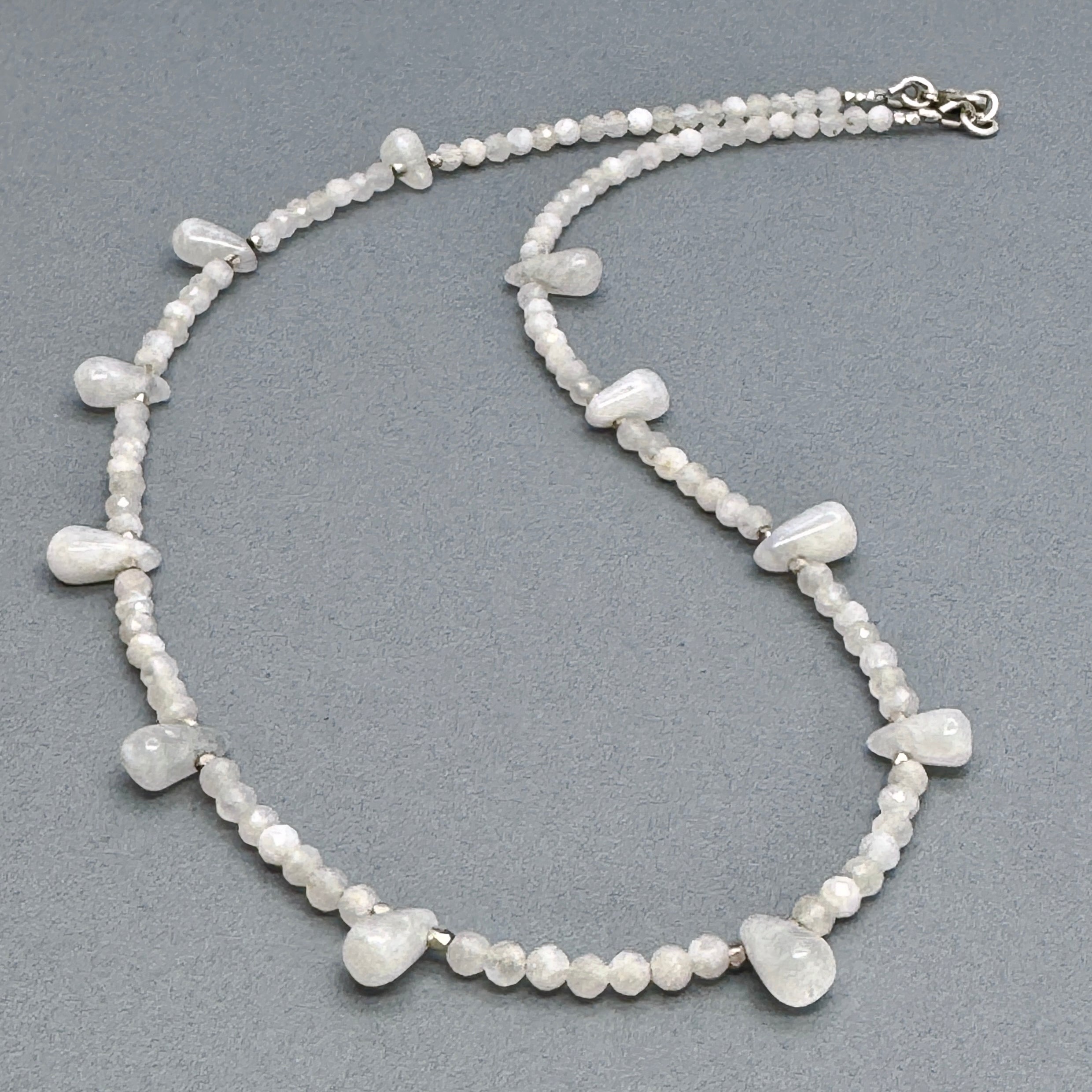 Rainbow Moonstone Petal & Silver Necklace