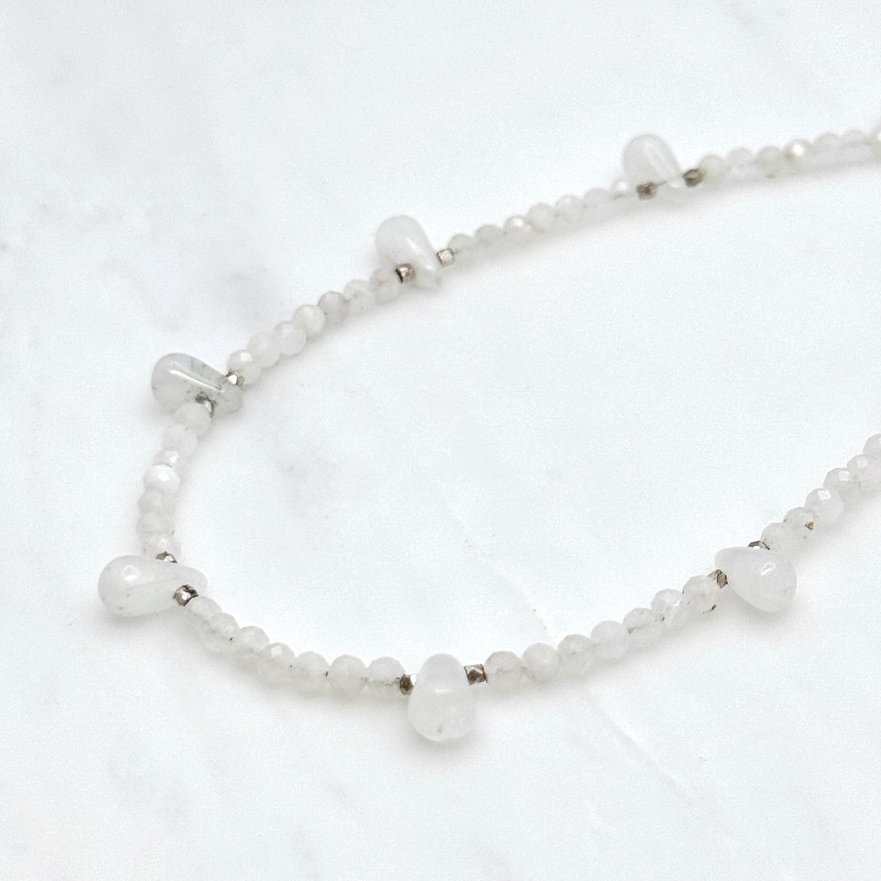 Rainbow Moonstone Petal & Silver Necklace