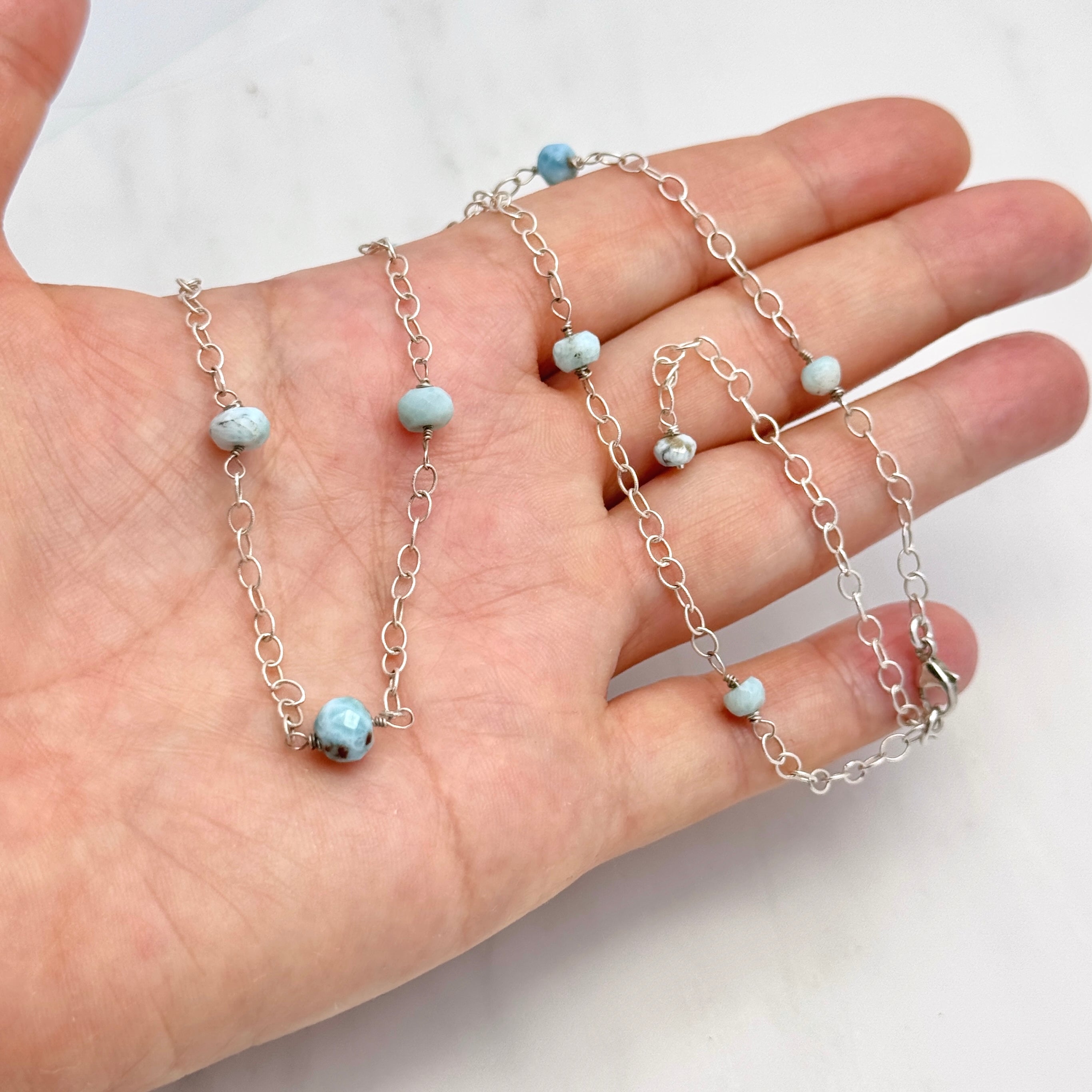 Larimar Sterling Silver Station Necklace