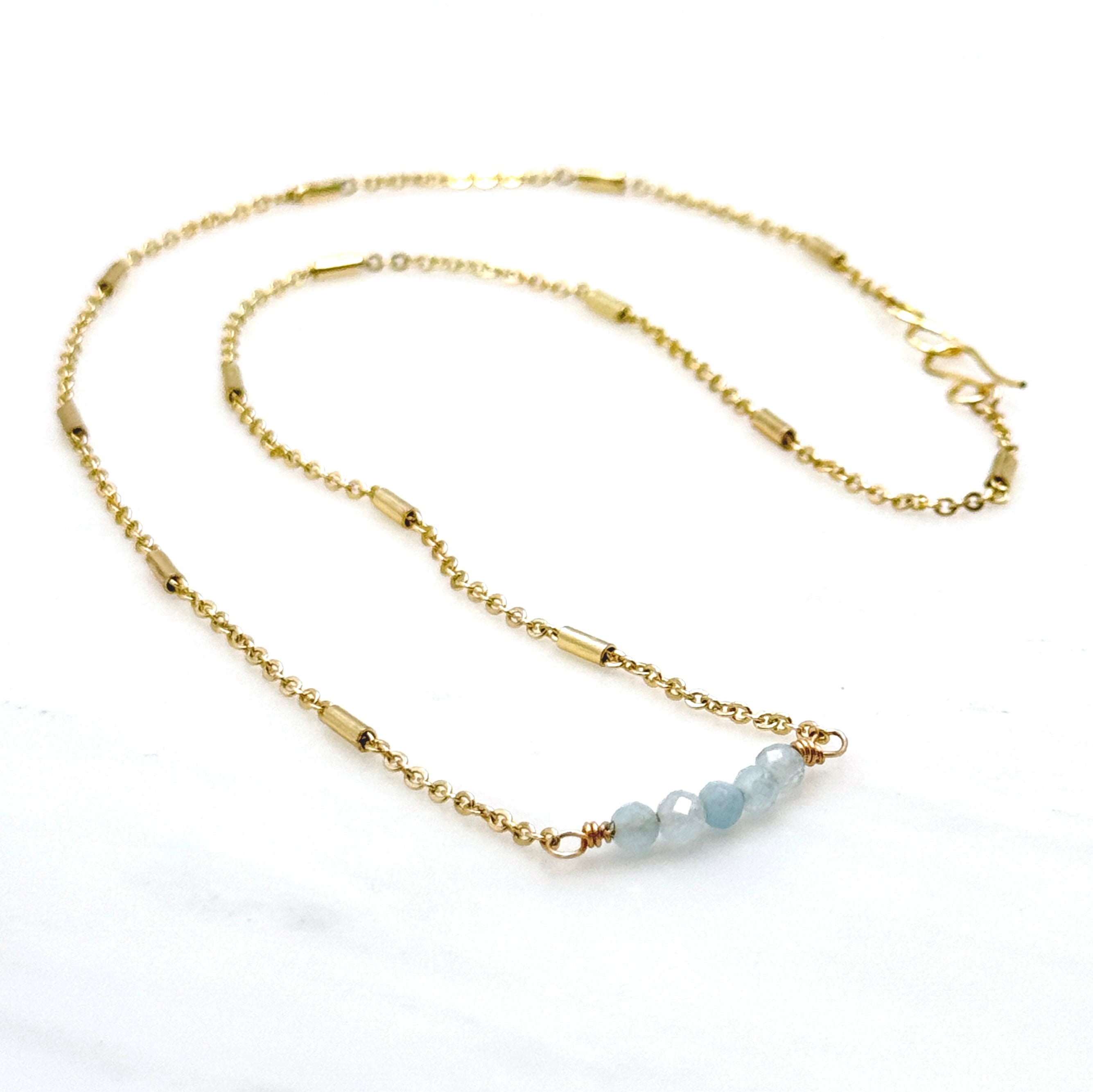 Aquamarine Bar On Satellite Chain Necklace