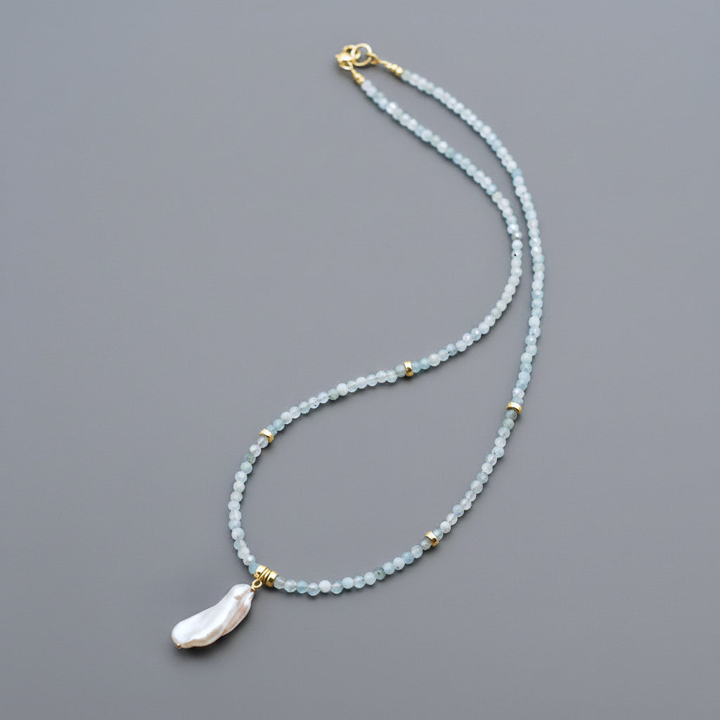 Aquamarine Baroque Pearl Gold-Filled Necklace