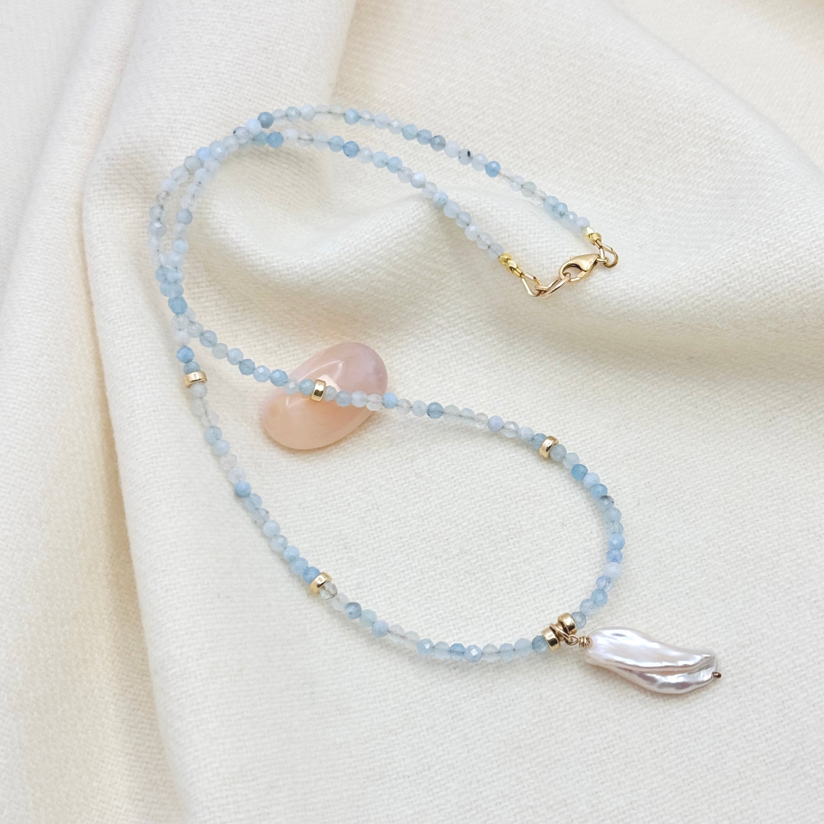 Aquamarine Baroque Pearl Gold-Filled Necklace