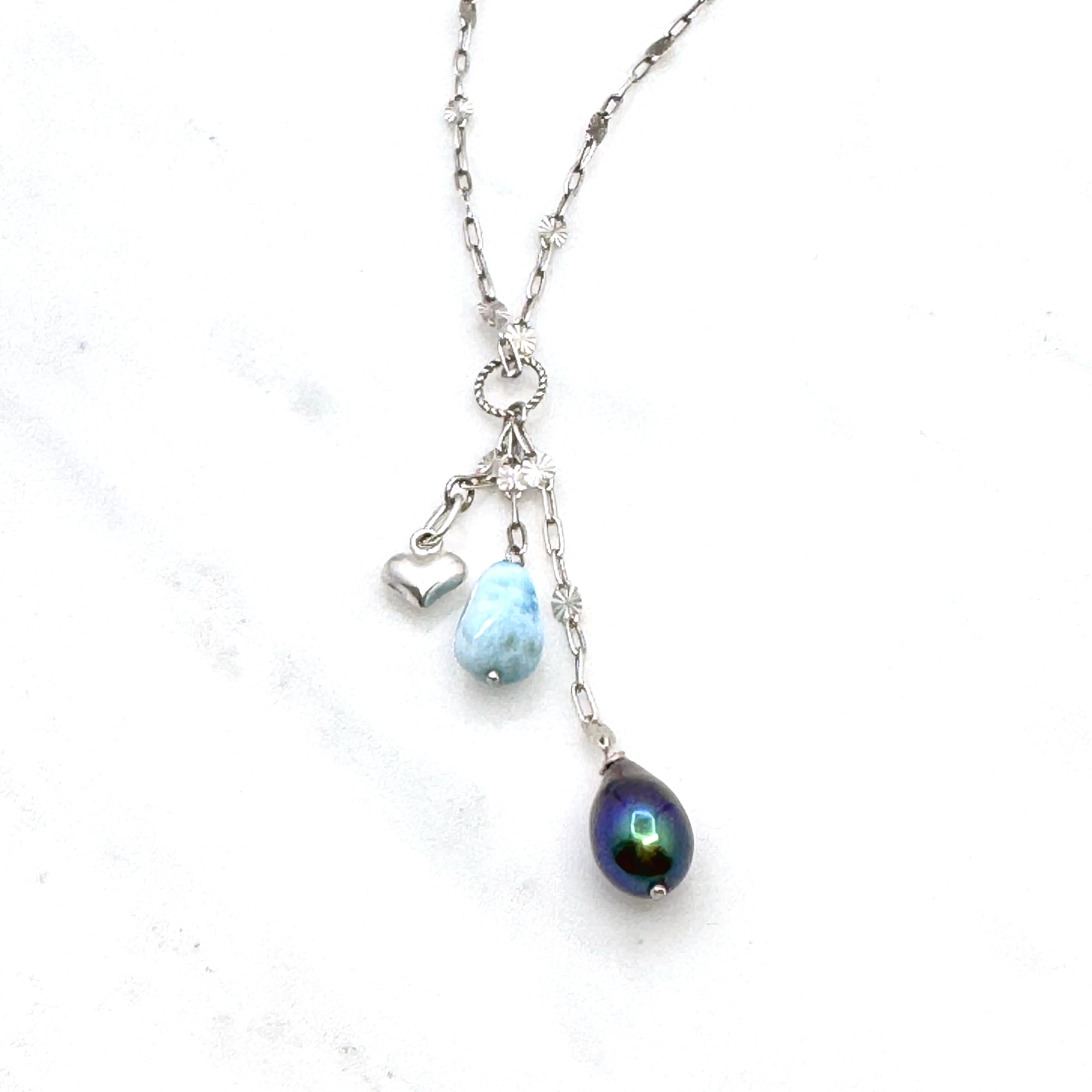 Sterling Silver Larimar & Pearl Necklace