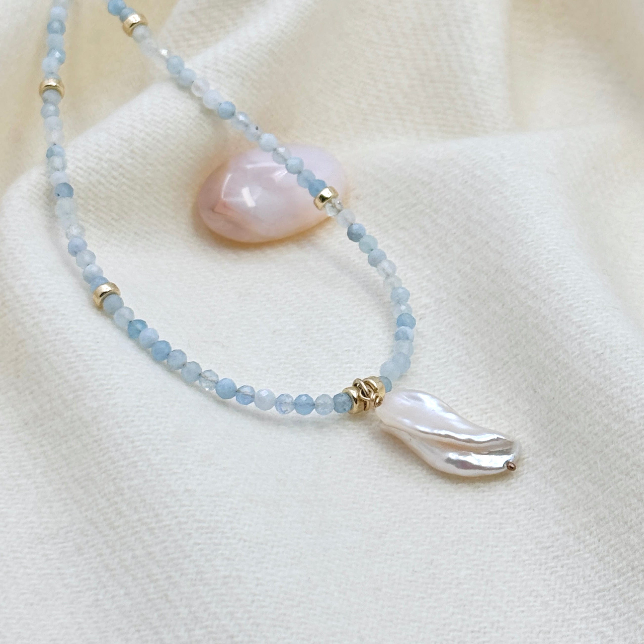 Aquamarine Baroque Pearl Gold-Filled Necklace