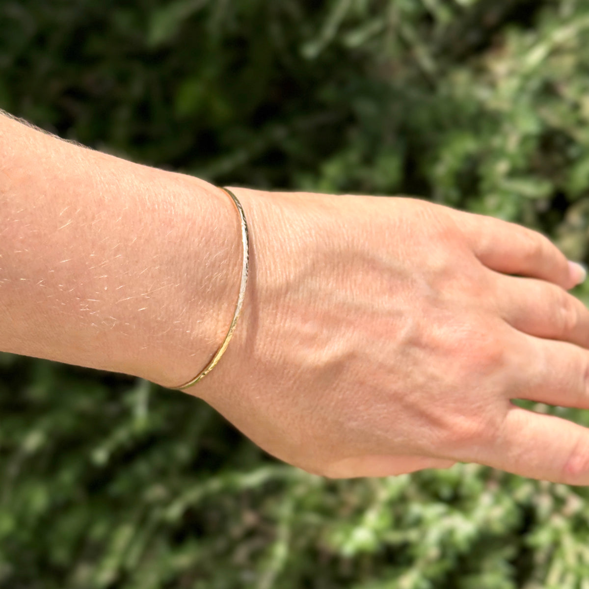 Gold-Filled Hammered Oval Bangle Bracelet