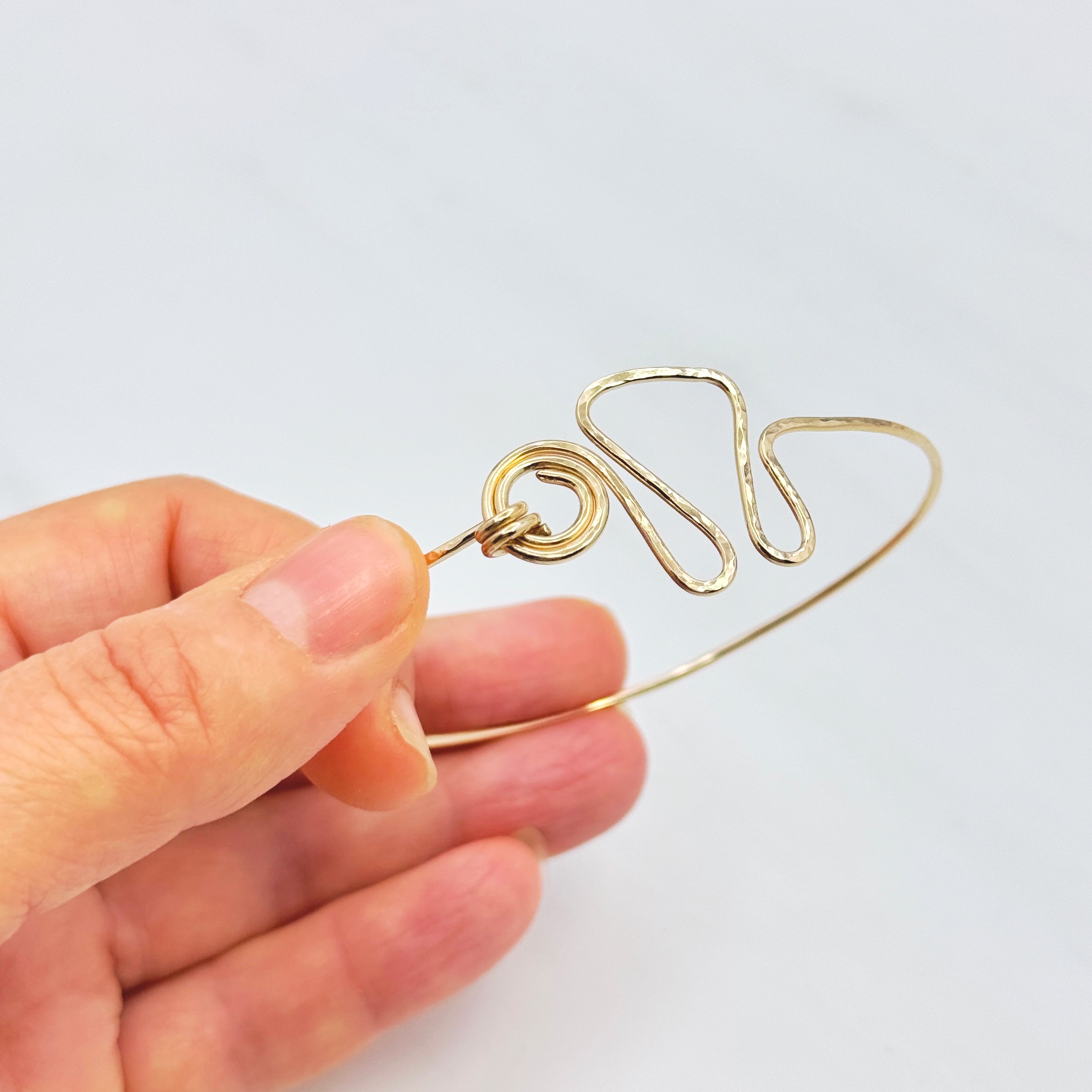 Thick 14Kt Gold-Filled Hammered Swirl Bangle