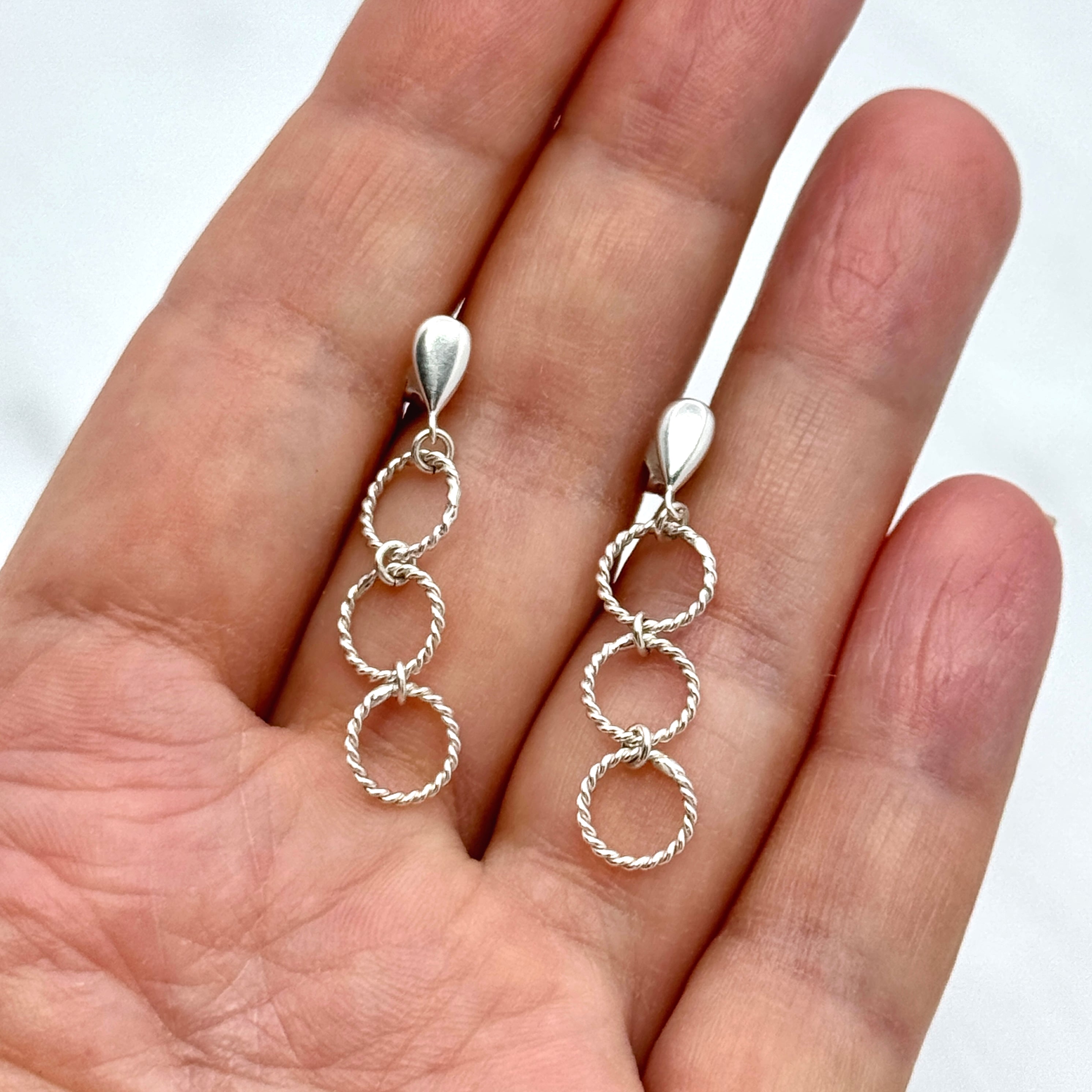 Sterling Silver Twisted Ring Drop Earrings