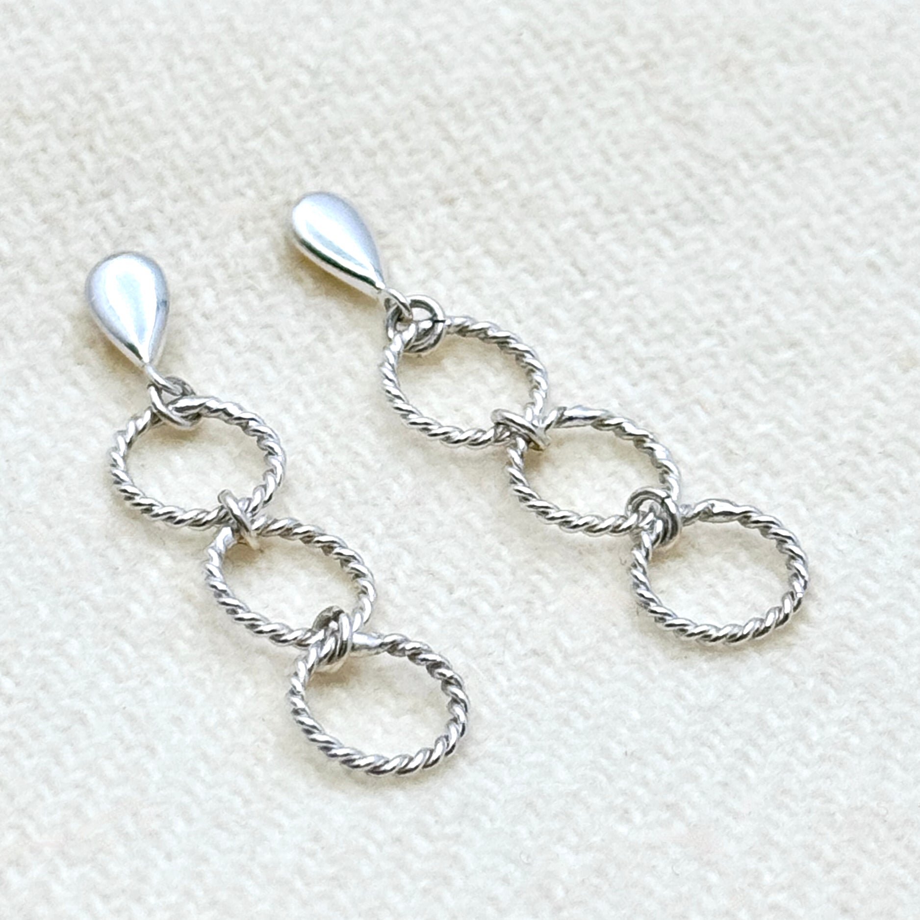 Sterling Silver Twisted Ring Drop Earrings