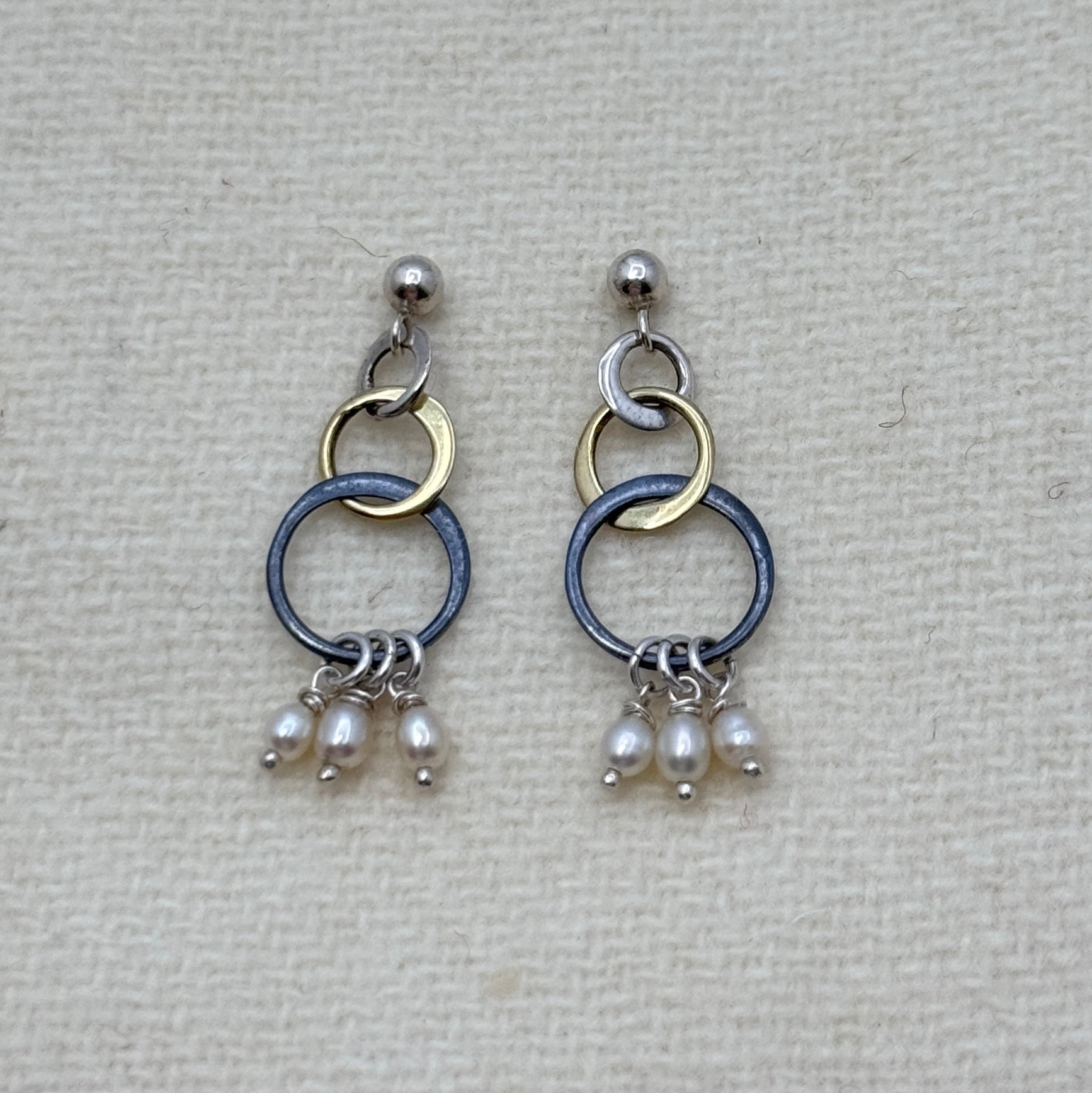 Tiny White Pearl Mixed Metal Drop Earrings